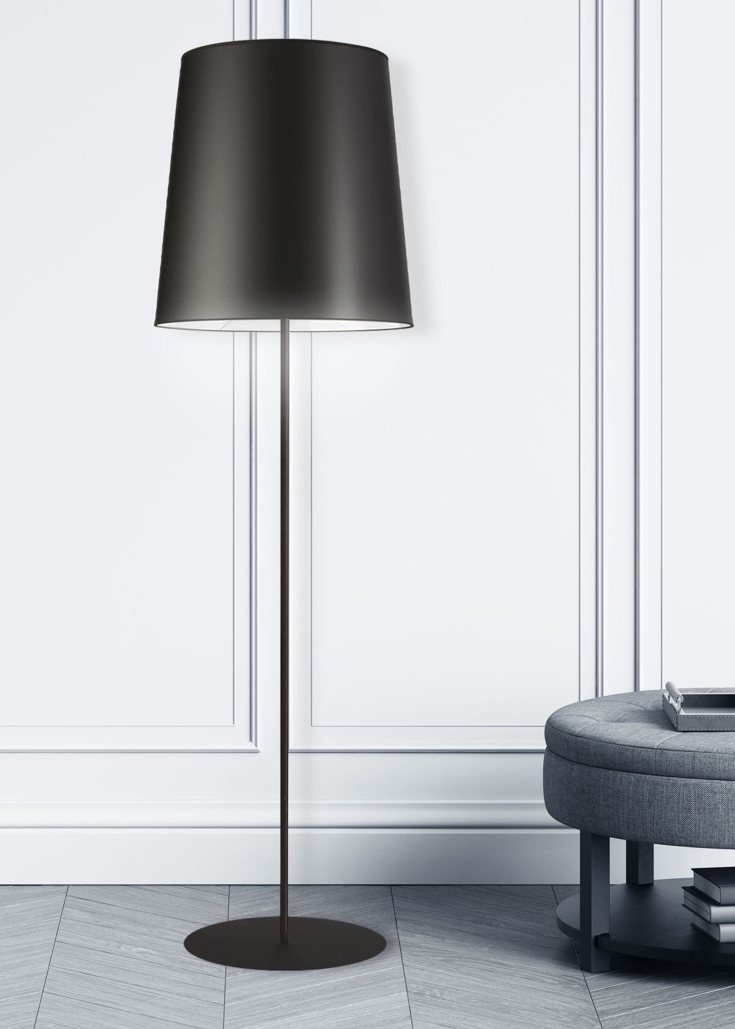 Matte Black Metal Floor Lamp with Black Drum Shade 305N0 Lamps Plus