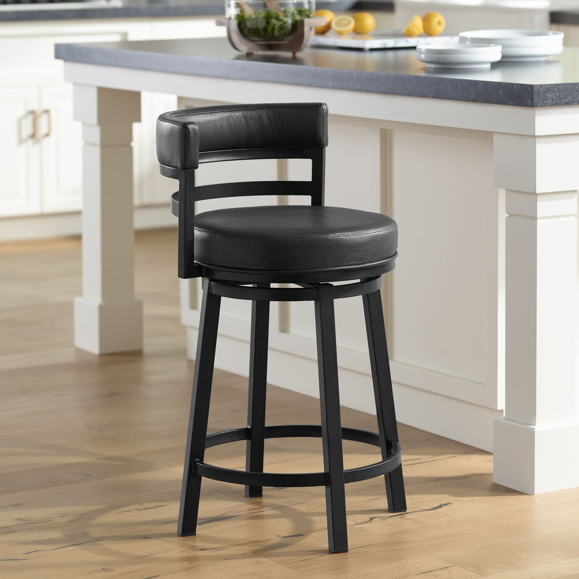 Black Leather Swivel Counter Stools Madrid 26 1/2" Ford Black Faux Leather Swivel Counter Stool 31H21