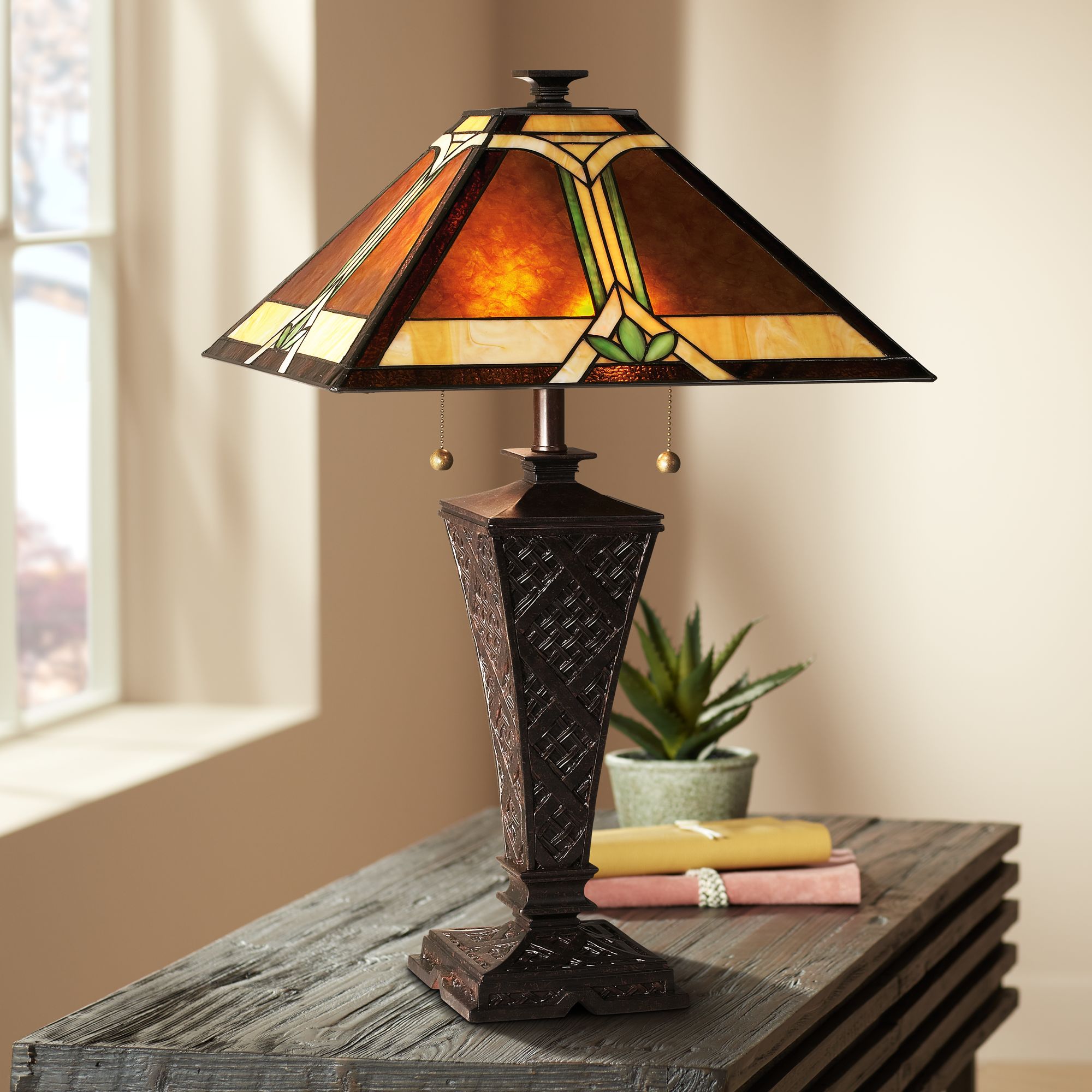Mission Faux Wicker Tiffany Style Table Lamp 32588 Lamps Plus