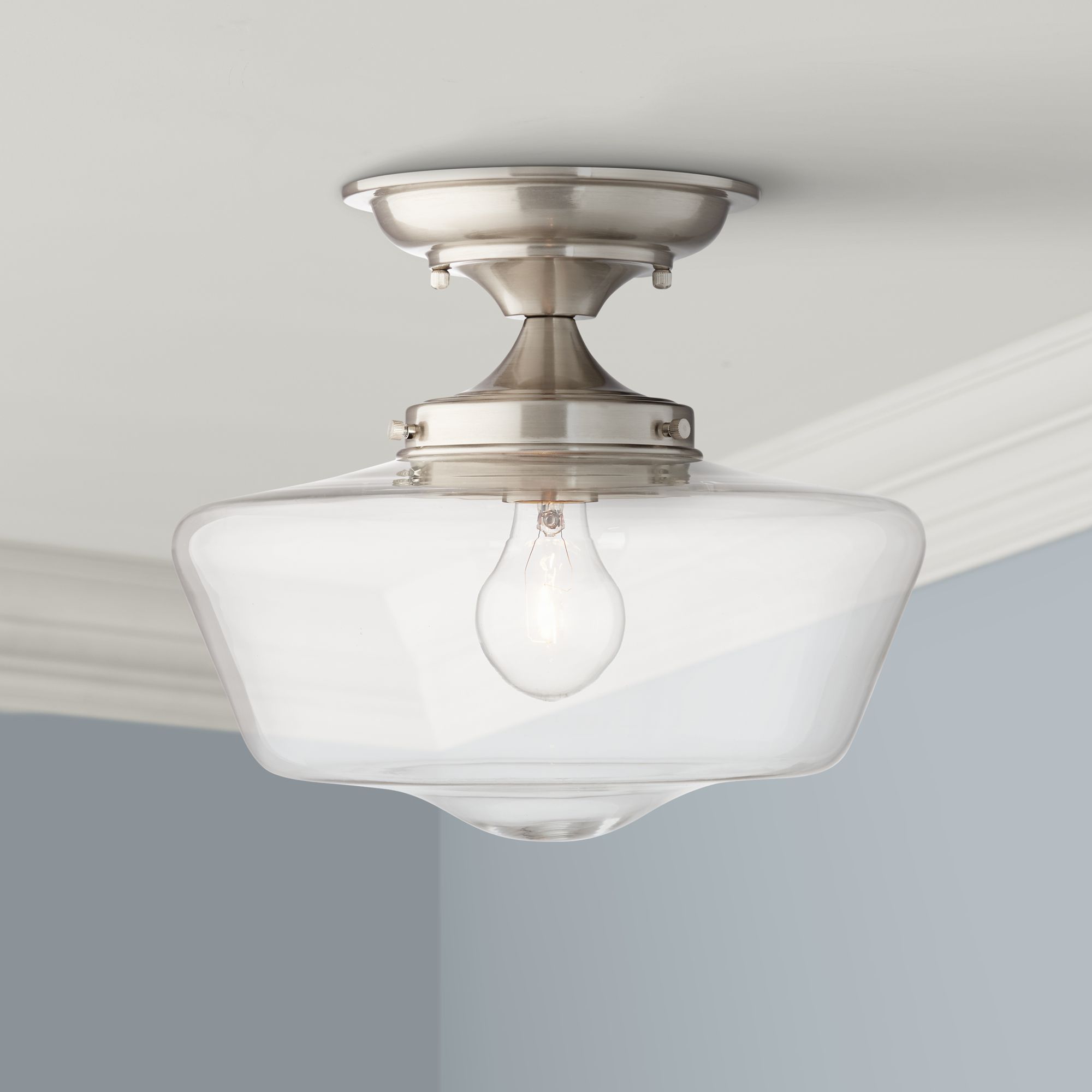 Schoolhouse Floating 12" Wide Brushed Nickel Clear Ceiling Light