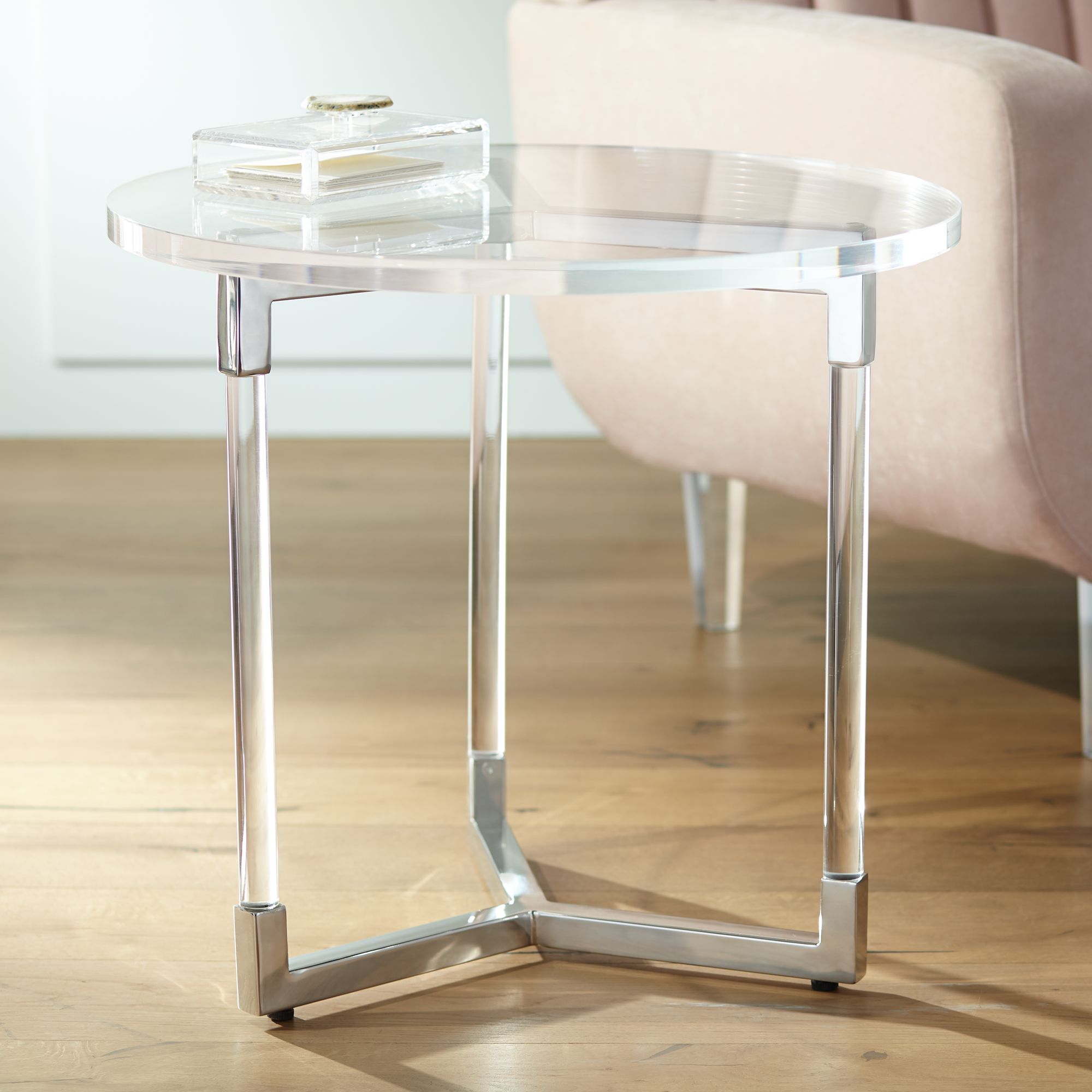 Linda 22" Wide Clear Acrylic Round Modern Accent Table 32X13 Lamps Plus