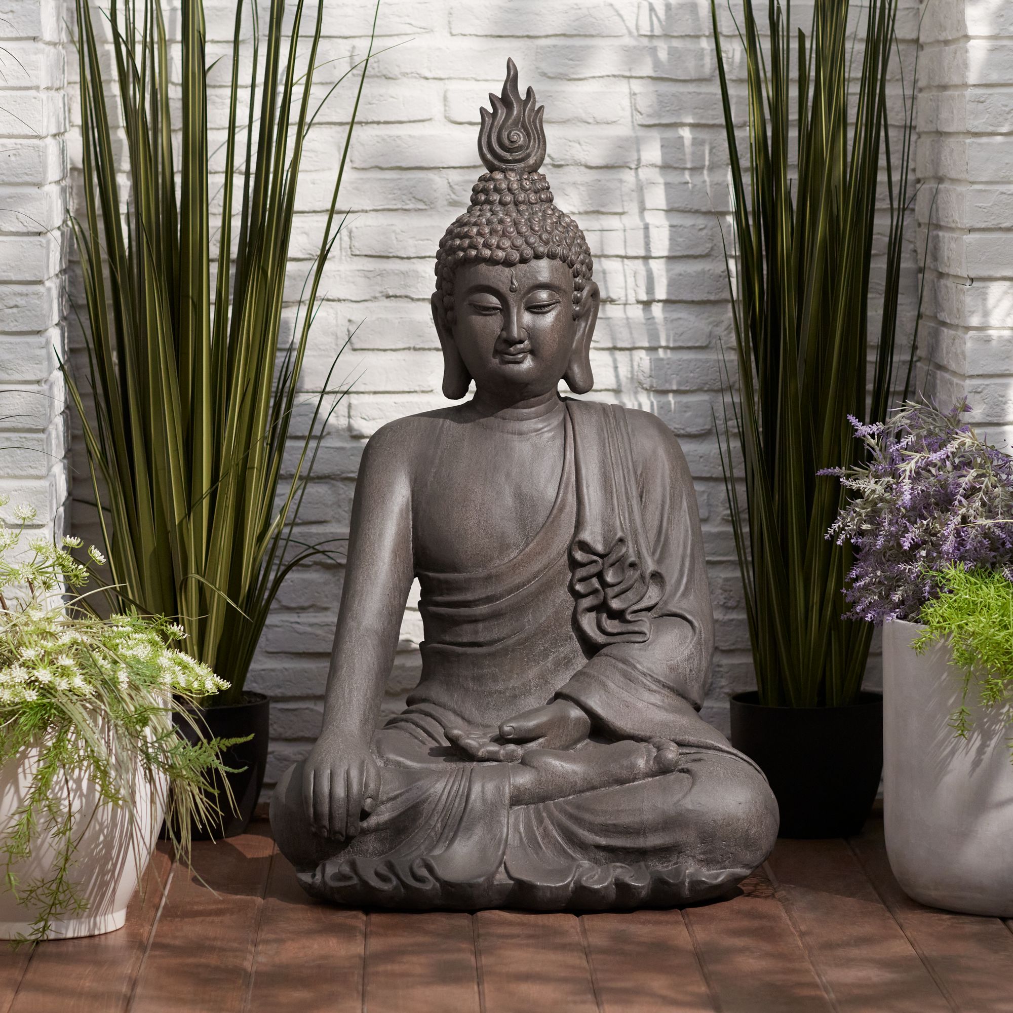 Sitting Buddha 42" High Gray Ceramic IndoorOutdoor Statue 33M46