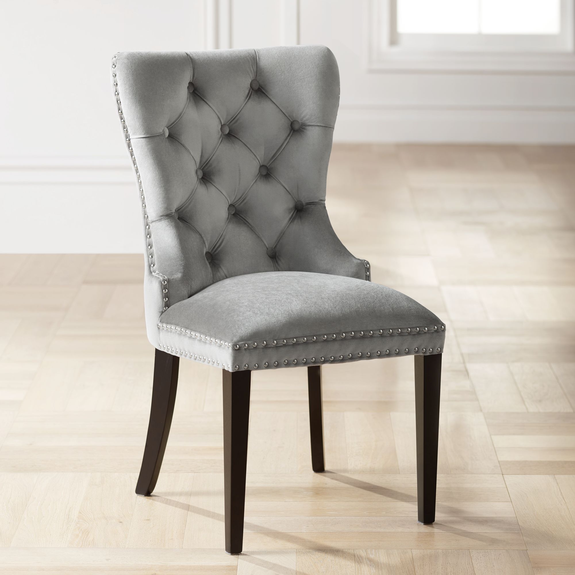 Euphoria Tufted Gray Velvet Dining Chair 33W41 Lamps Plus