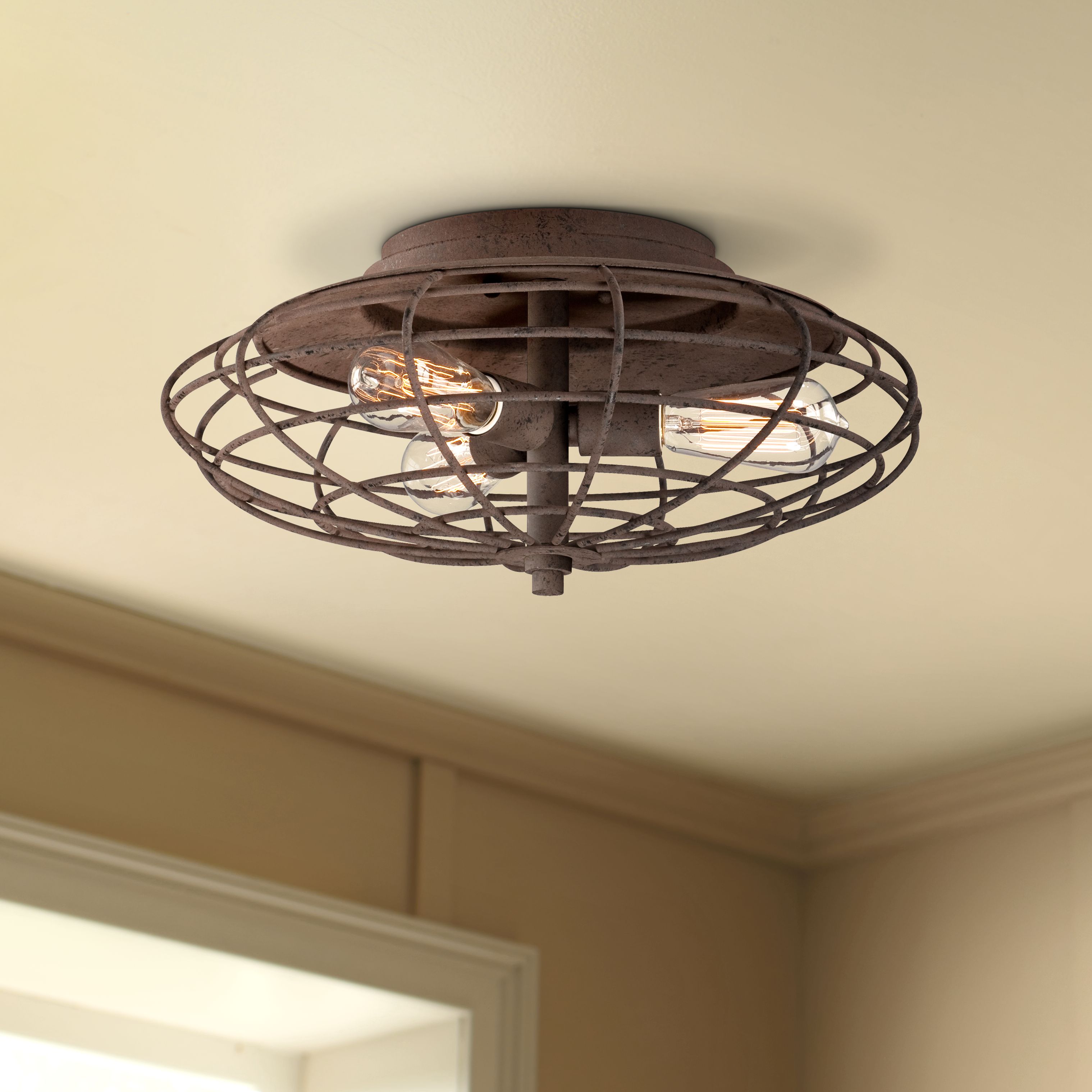 Industrial Cage Dark Rust 18 1/2"W LED Ceiling Light Fixture 35F25