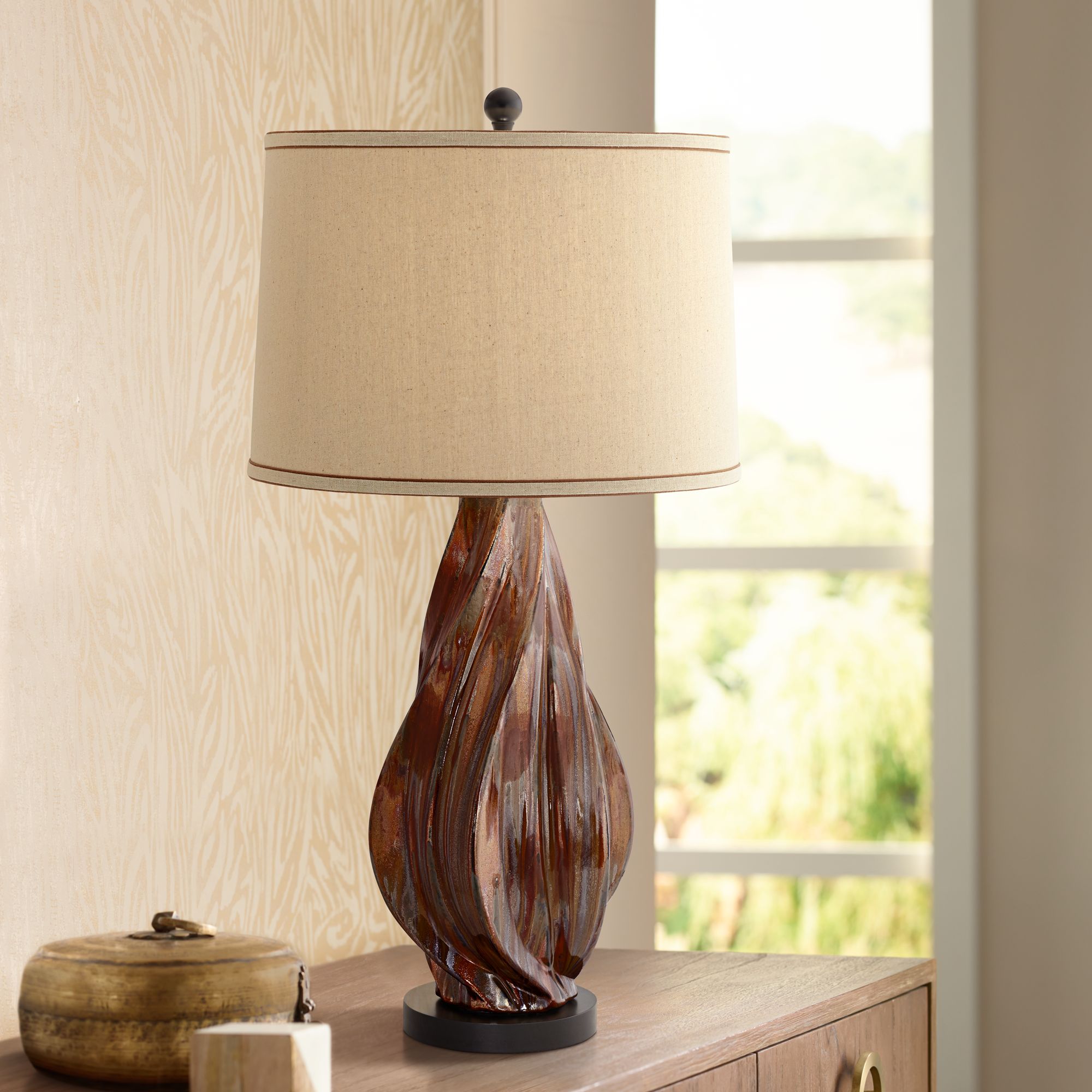 Teresa Copper Brown Modern Ceramic Table Lamp 35H58 Lamps Plus