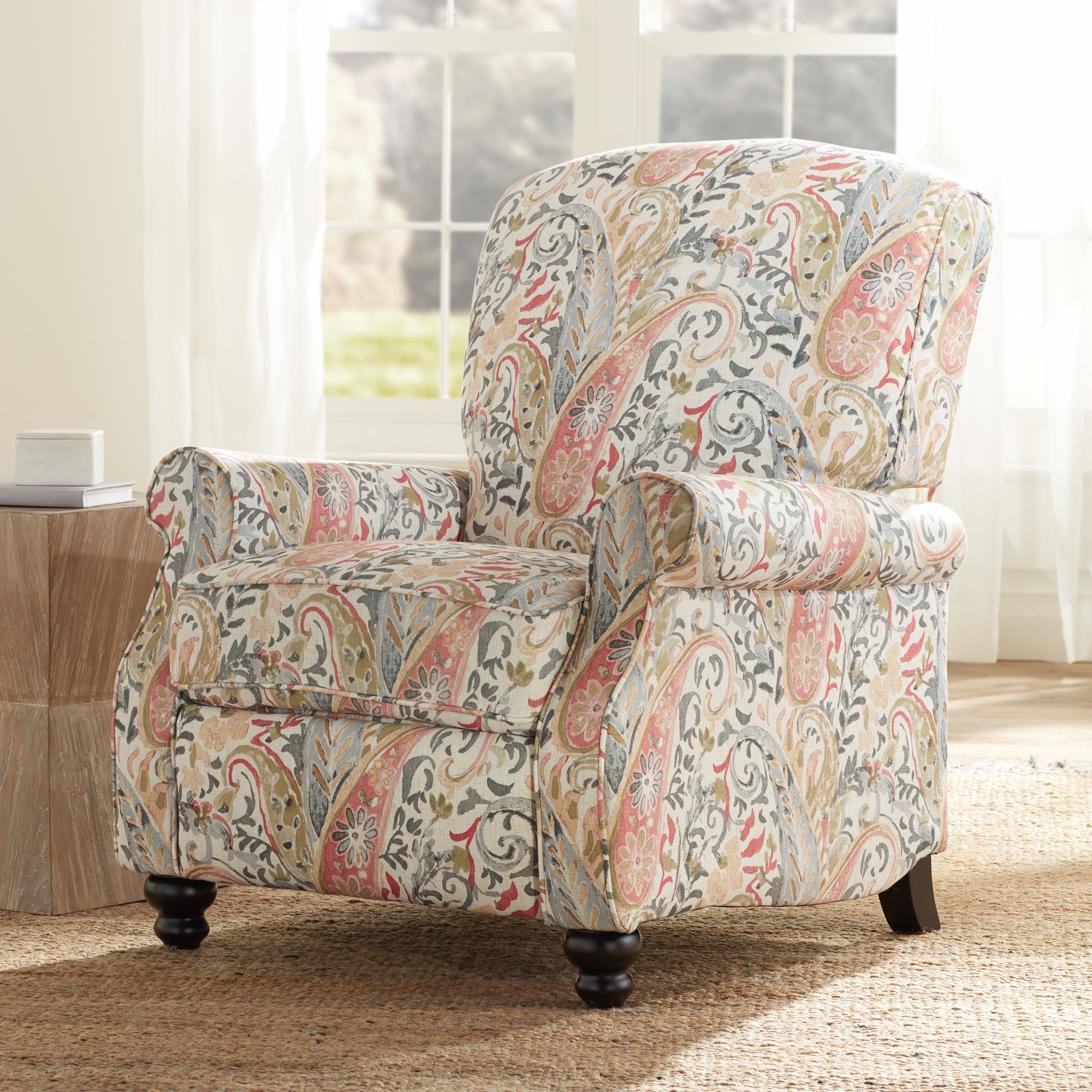 Coral Paisley Push Back Recliner Chair 35M35 Lamps Plus