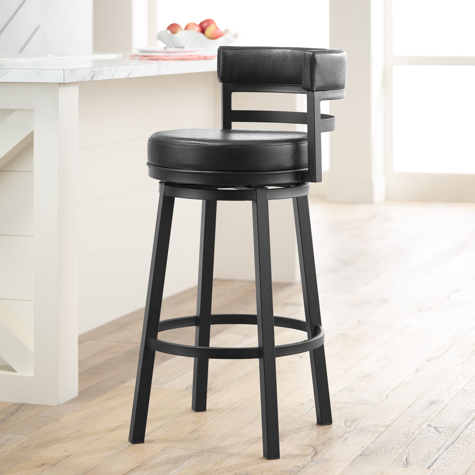 Madrid 30 1/2" Ford Black Faux Leather Swivel Bar Stool 35R37