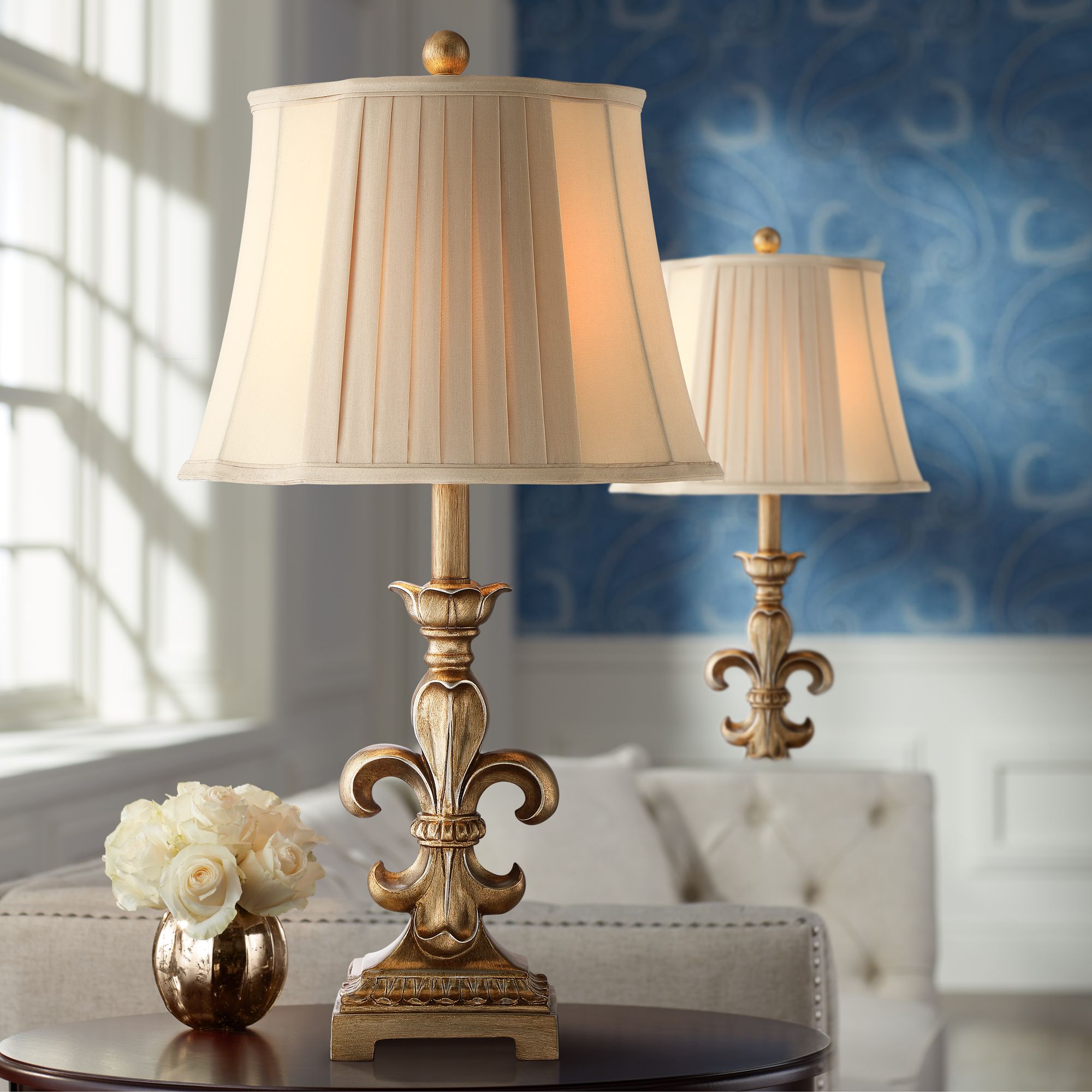 Louis Gold Finish FleurdeLis Table Lamps Set of 2 39R75 Lamps Plus