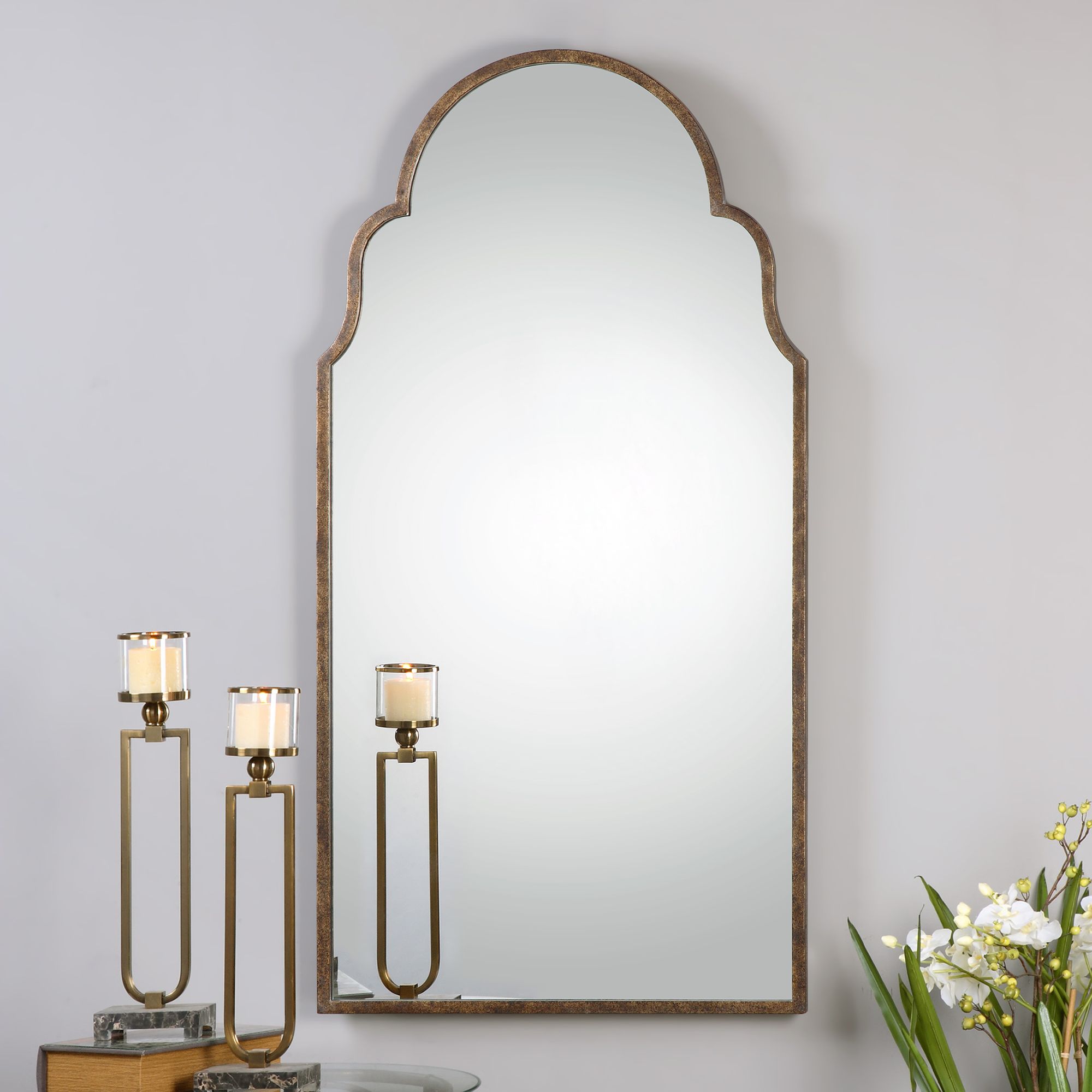 Uttermost Brayden Bronze Metal 30" x 60" Arch Wall Mirror 3G755