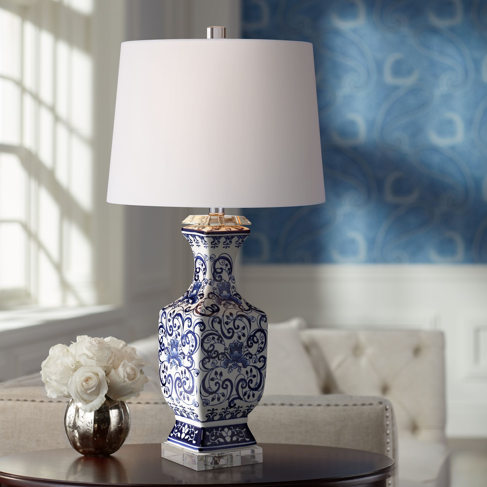 Iris Blue And White Porcelain With Crystal Table Lamp 3G947 Lamps Plus