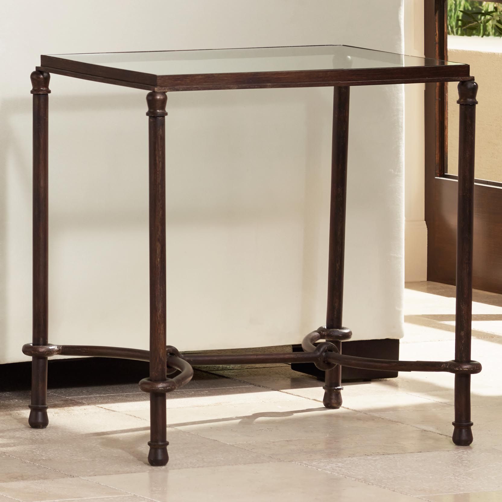 Uttermost 25" Wide Warring Rustic Bronze and Glass End Table 3M641