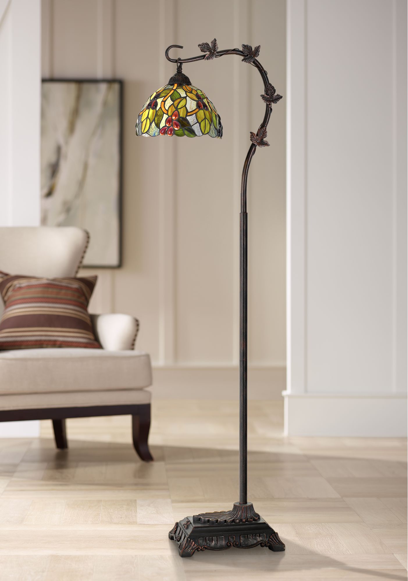 Cotulla Bronze Floor Lamp with Tiffany Glass Shade 40V03 Lamps Plus