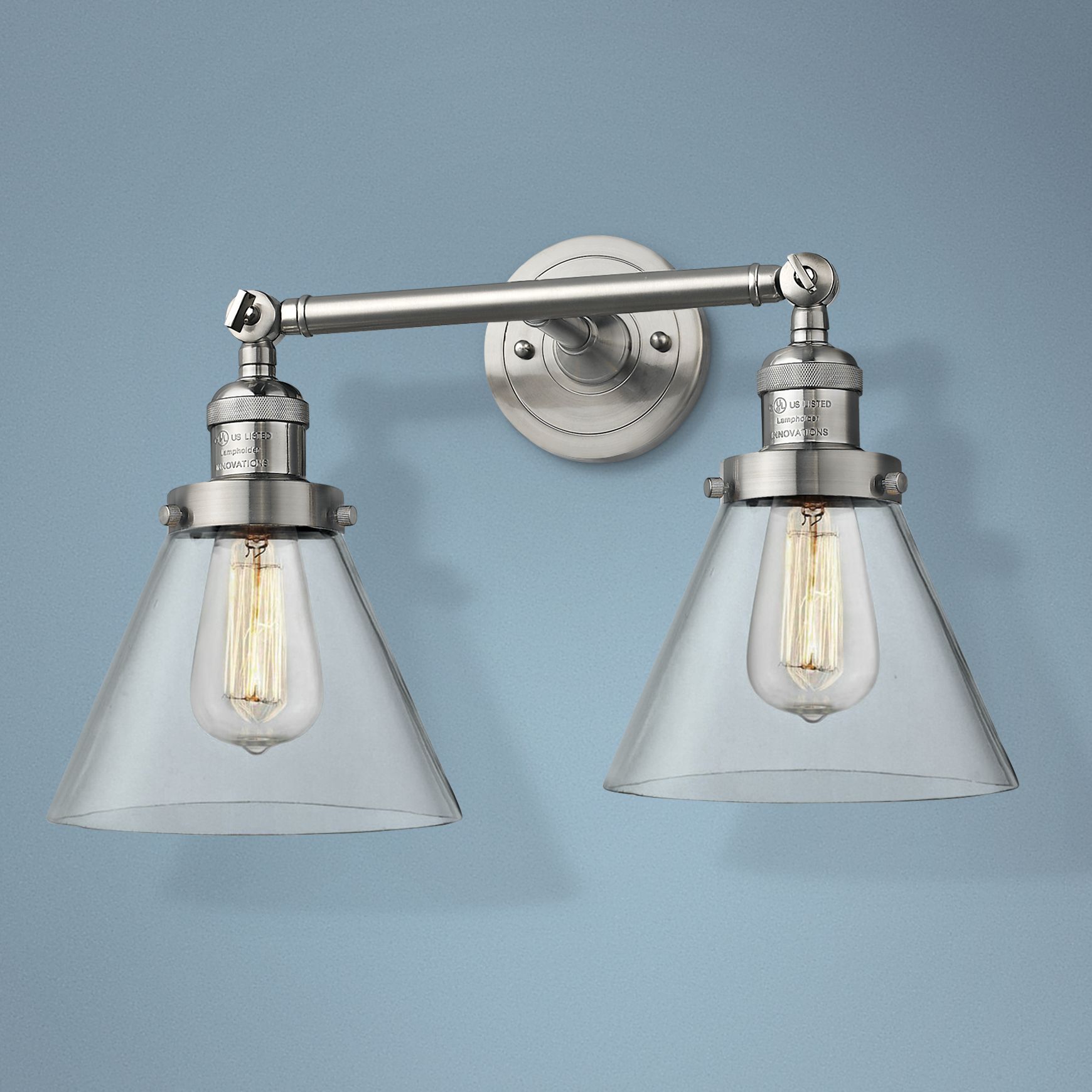 Large Cone 11" High Satin Nickel 2Light Adjustable Wall Sconce