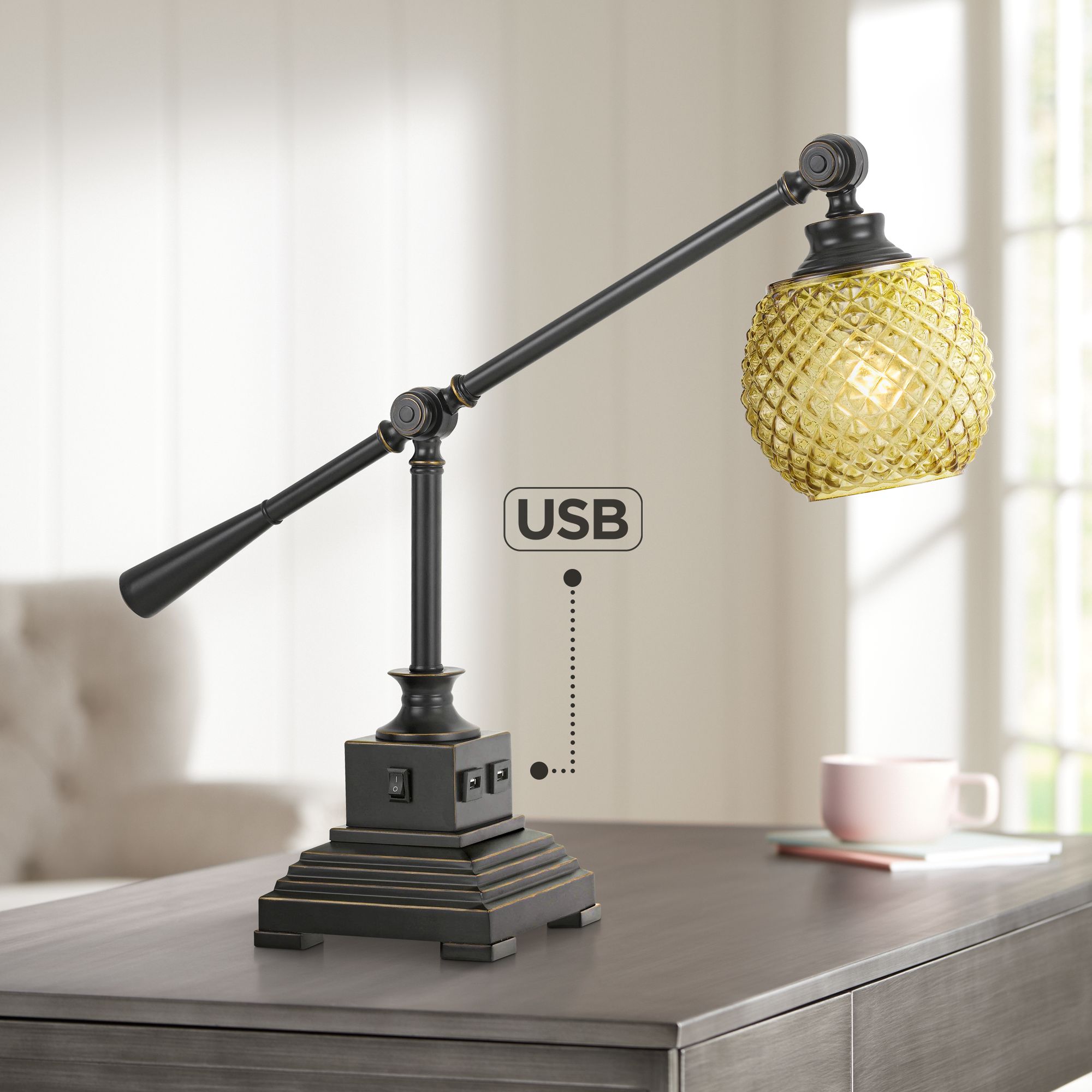 Brandon Dark Bronze Metal Desk Lamp with USB Port 41X50 Lamps Plus