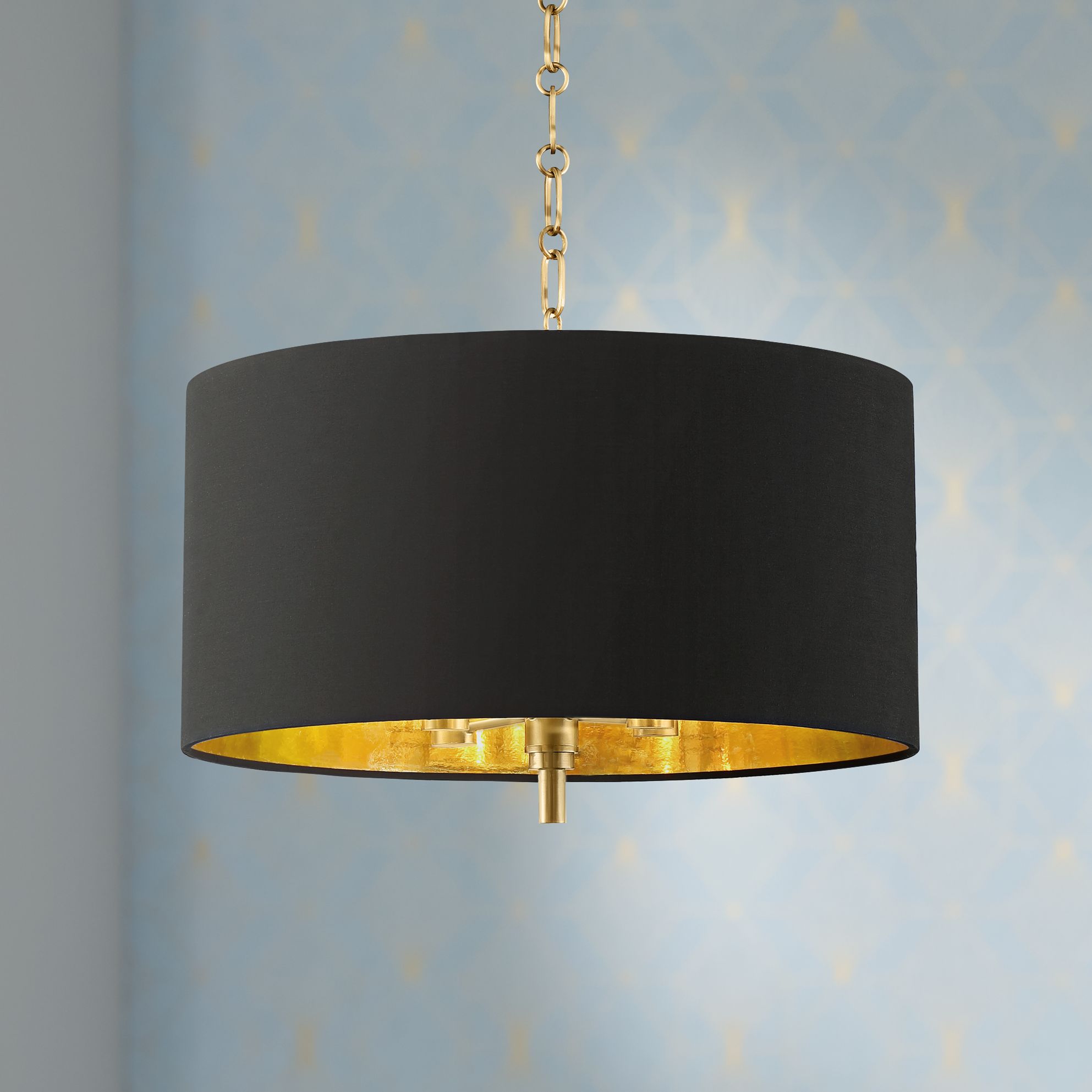 20" Wide Warm Gold Pendant Light With Black Shade 42E61 Lamps Plus
