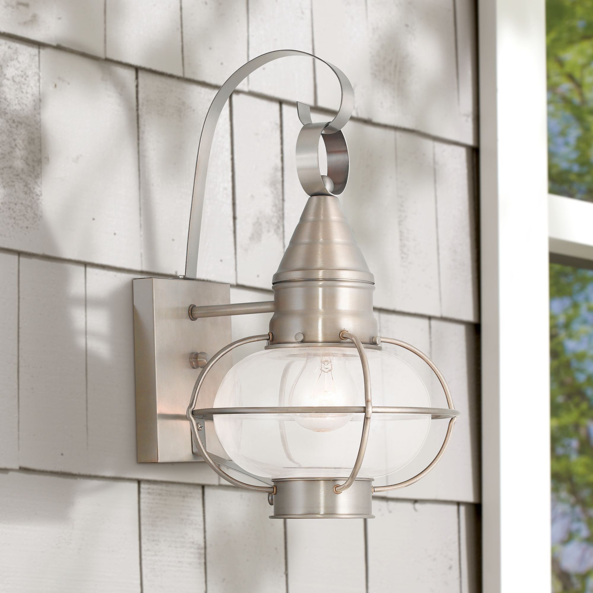 Newburyport 14 3/4" High Brushed Nickel Outdoor Wall Light 42P44