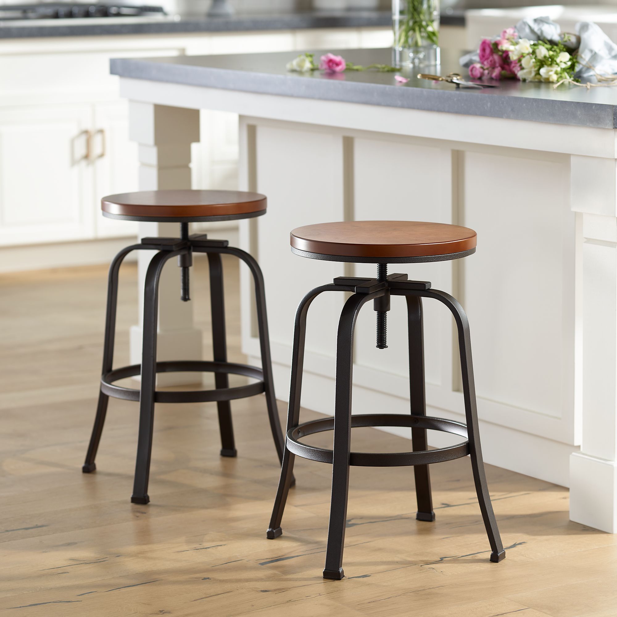 Radin Hammered Bronze Adjustable Swivel Bar Stools Set of 2 44E80