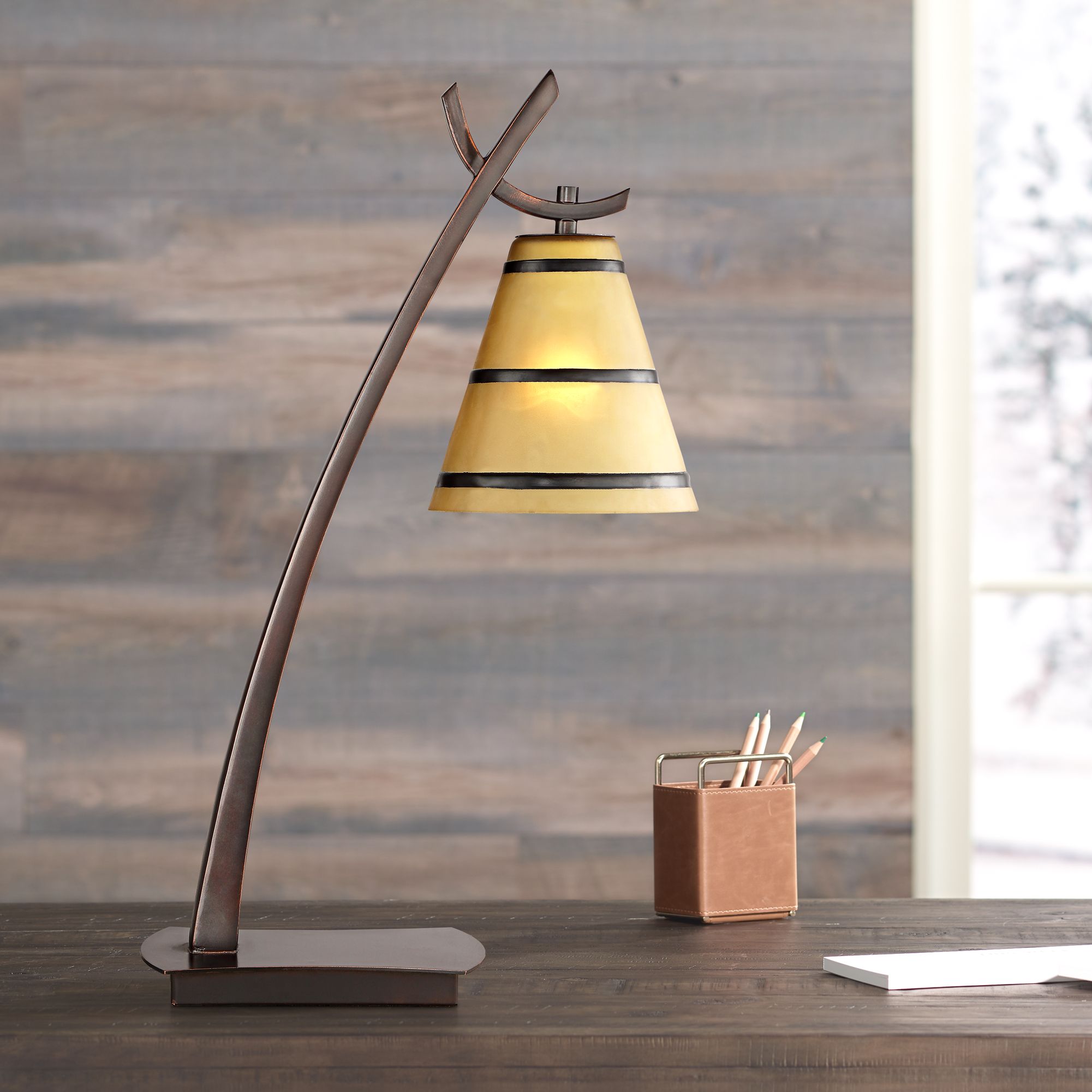 Tiki Amber Glass Bronze Finish Desk Lamp 44J94 Lamps Plus