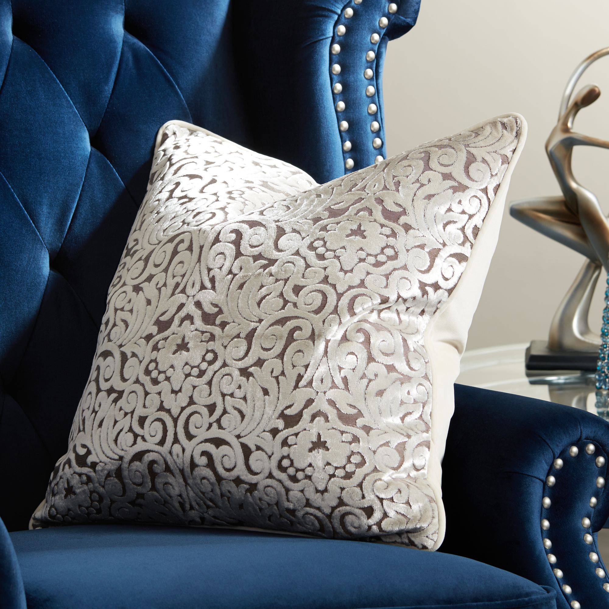 Ivory Cut Velvet 20" Square Throw Pillow 45C57 Lamps Plus