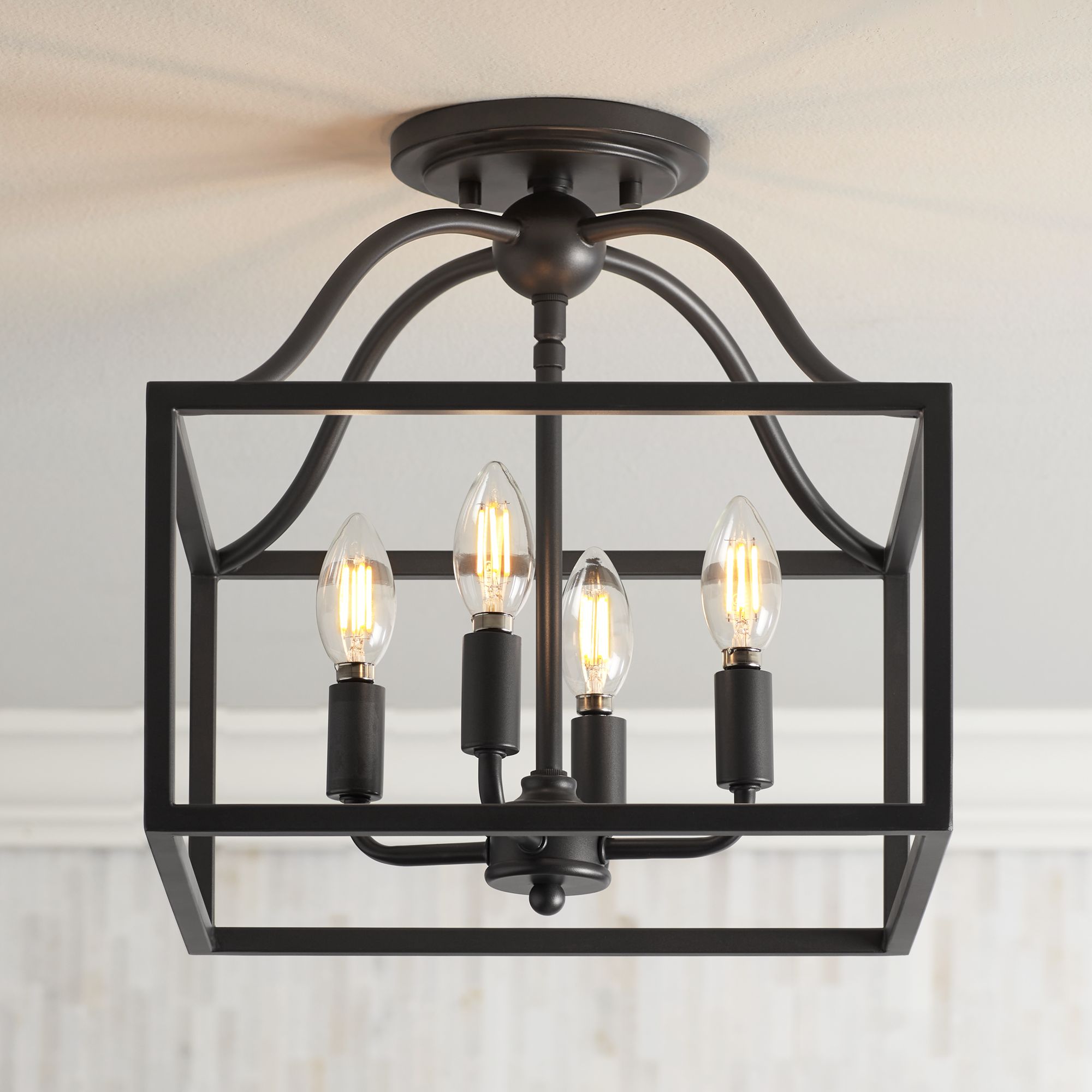Elle 13" Wide Black Open Cage 4Light Ceiling Light 45G84 Lamps Plus