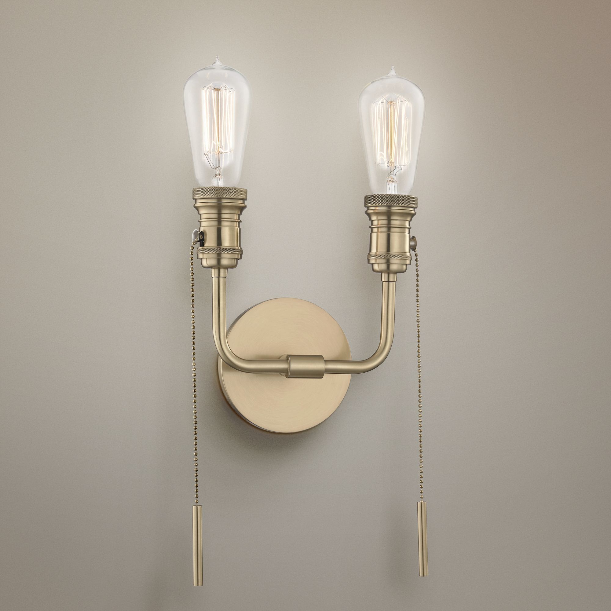 Lexi 12 1/4" High Aged Brass 2Light Pull Chain Wall Sconce 46E27