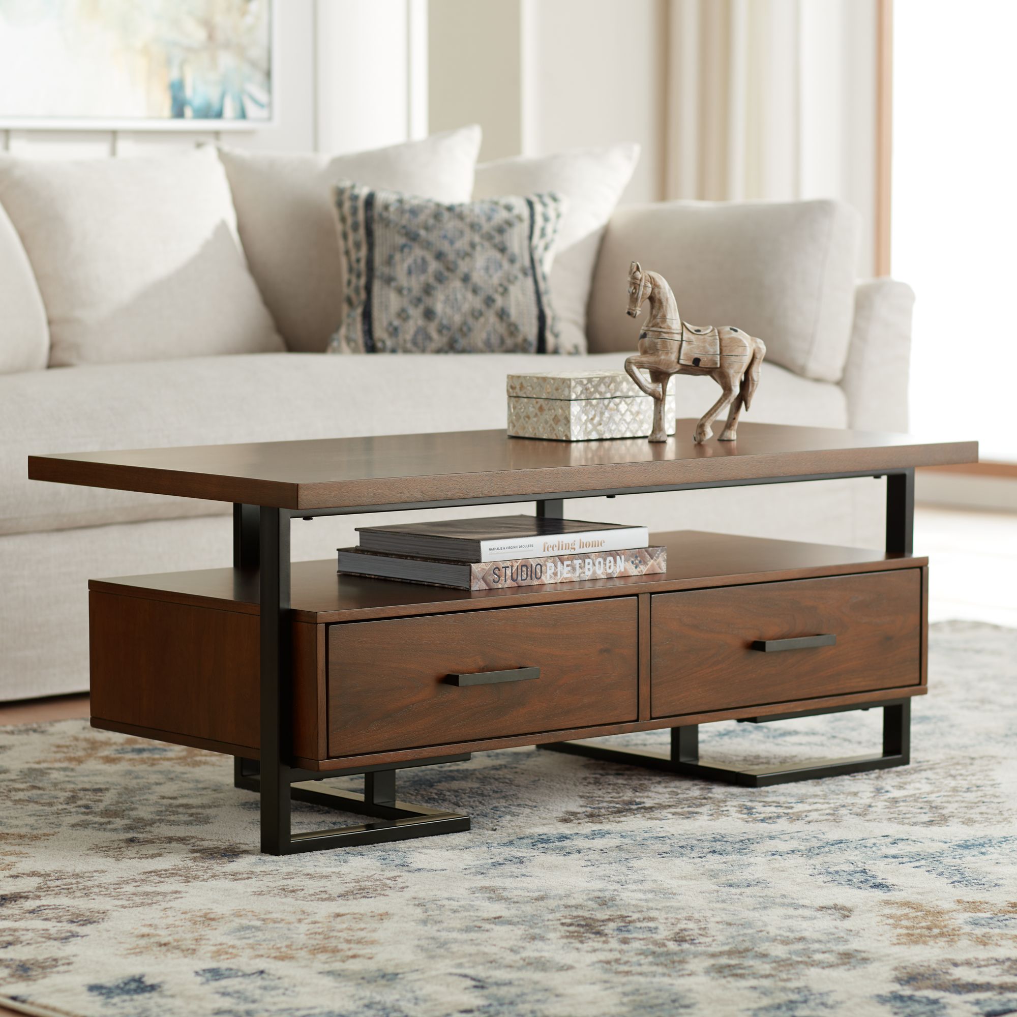 Sedley 48" Wide Walnut Veneer 2Drawer Modern Coffee Table