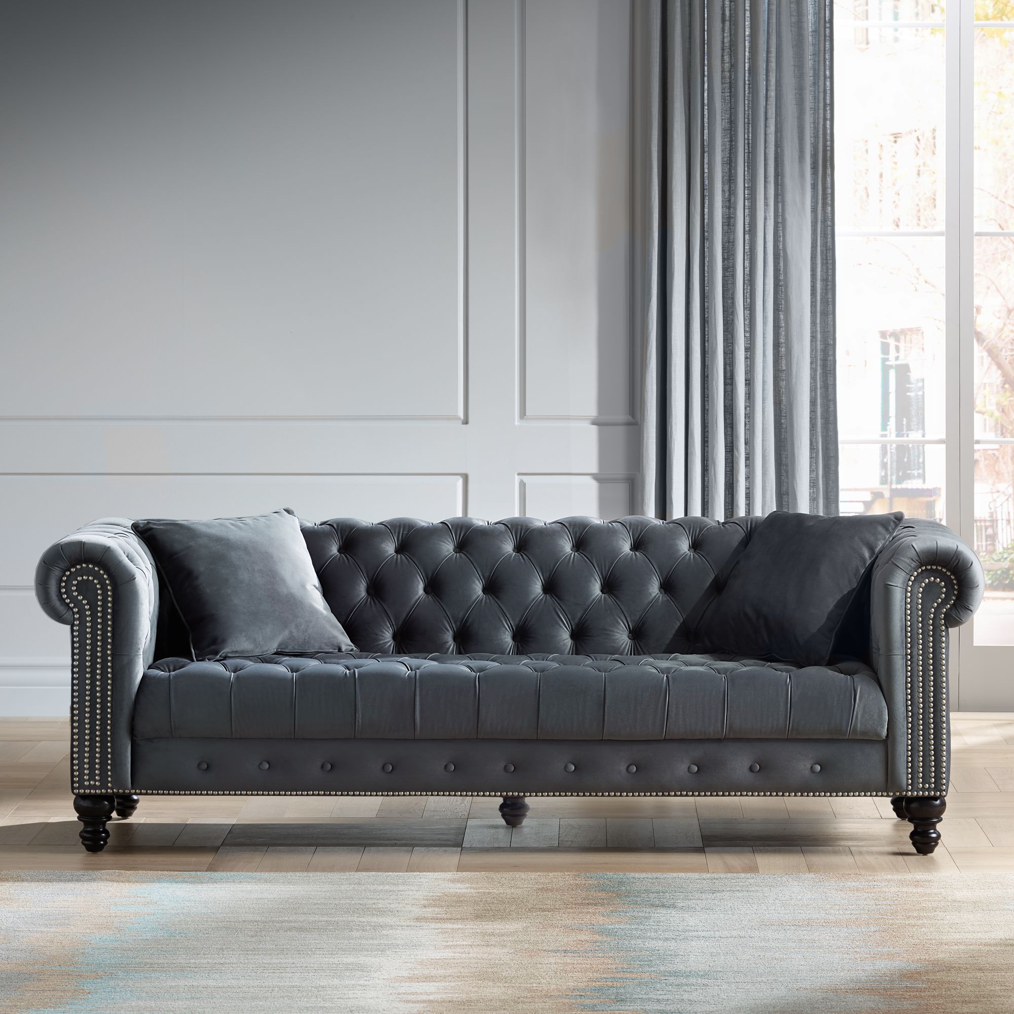Light Gray Velvet Tufted Sofa Gray Tufted Sofa