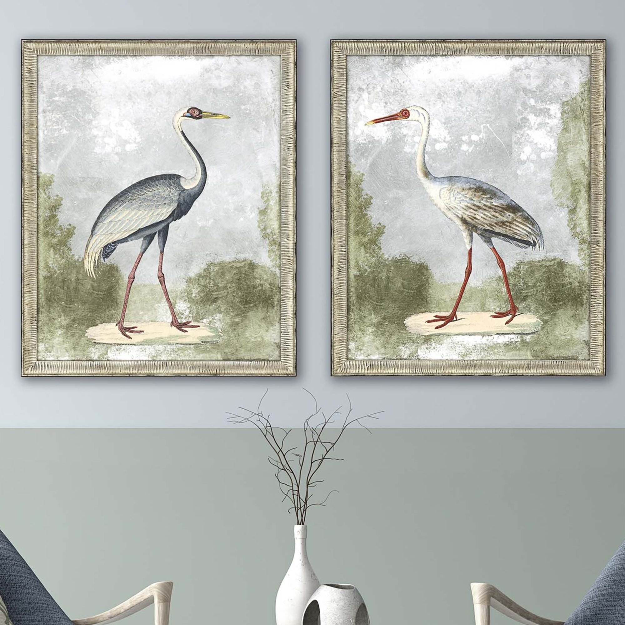 Cranes I 33" High 2Piece Framed Giclee Wall Art Set 470G1 Lamps Plus