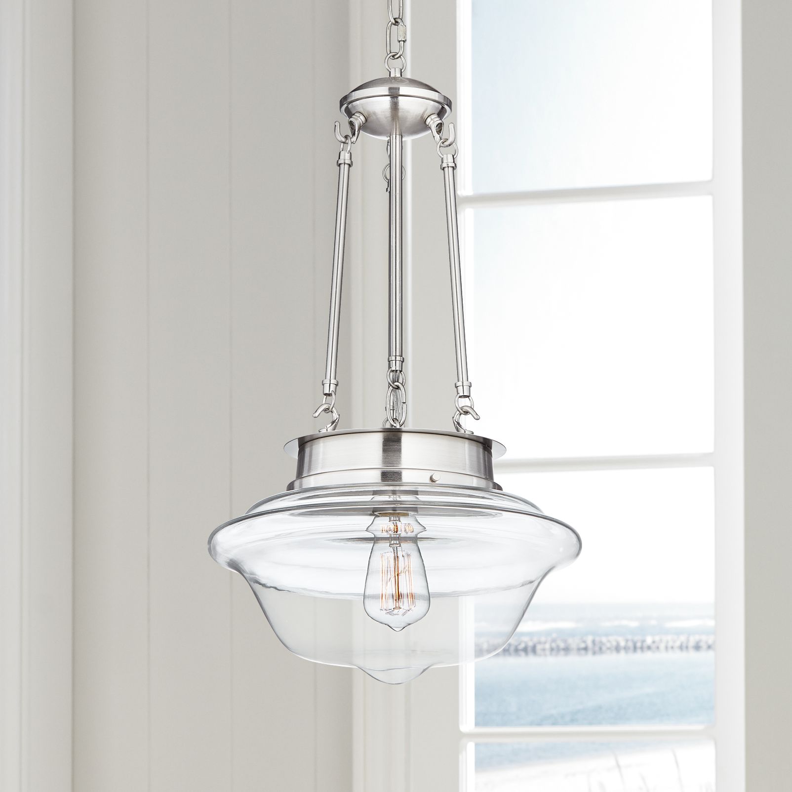 Possini Euro Schoolhouse 13" Wide Brushed Nickel LED Pendant 4V437