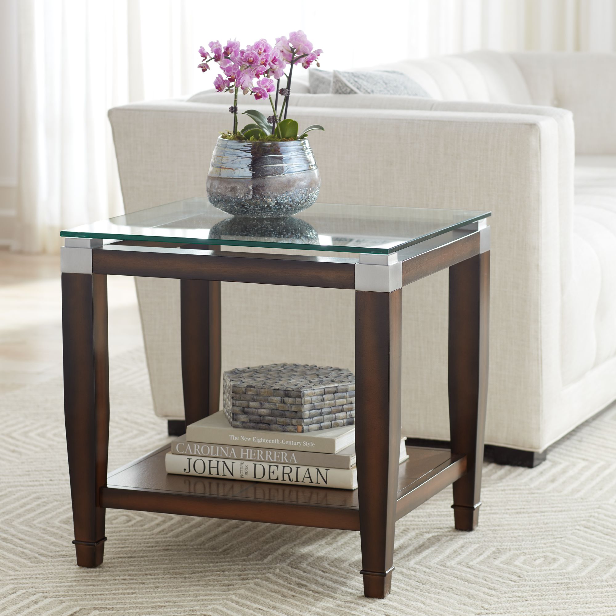 Oak And Glass End Tables Barrett 24" Wide Brown Oak and Clear Glass End Table 56K62 Lamps Plus