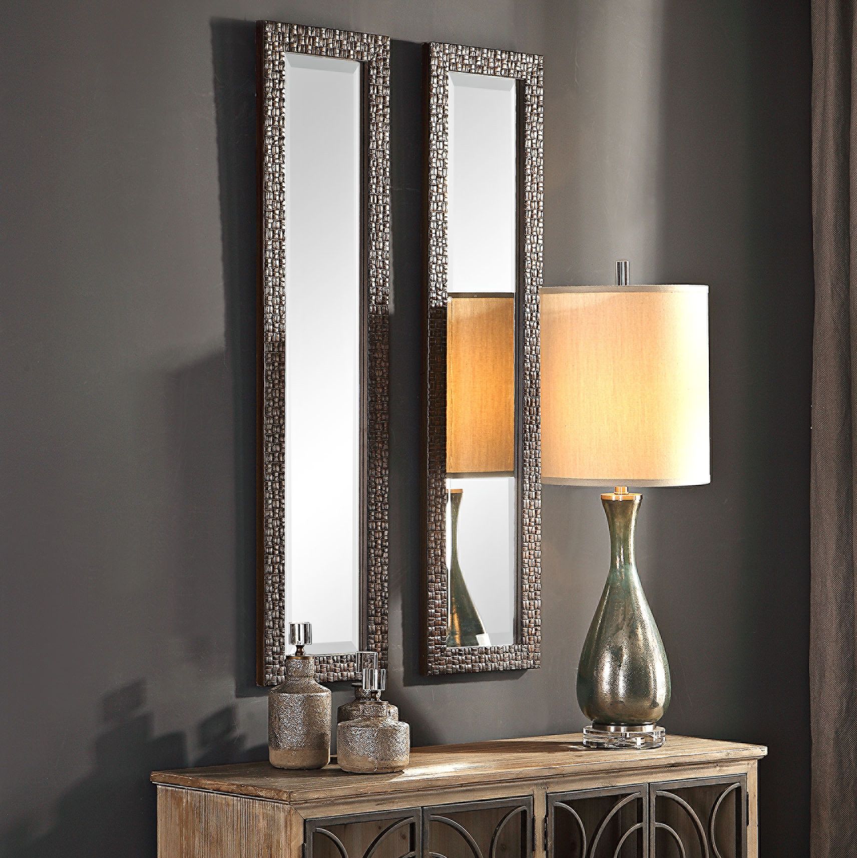 Uttermost Ailani Brown 12" x 48" Wall Mirror Set of 2 58K16 Lamps Plus