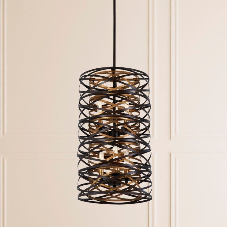 Vortic Flow 14"W Dark Bronze and Mosaic Gold 6Light Pendant 58K80