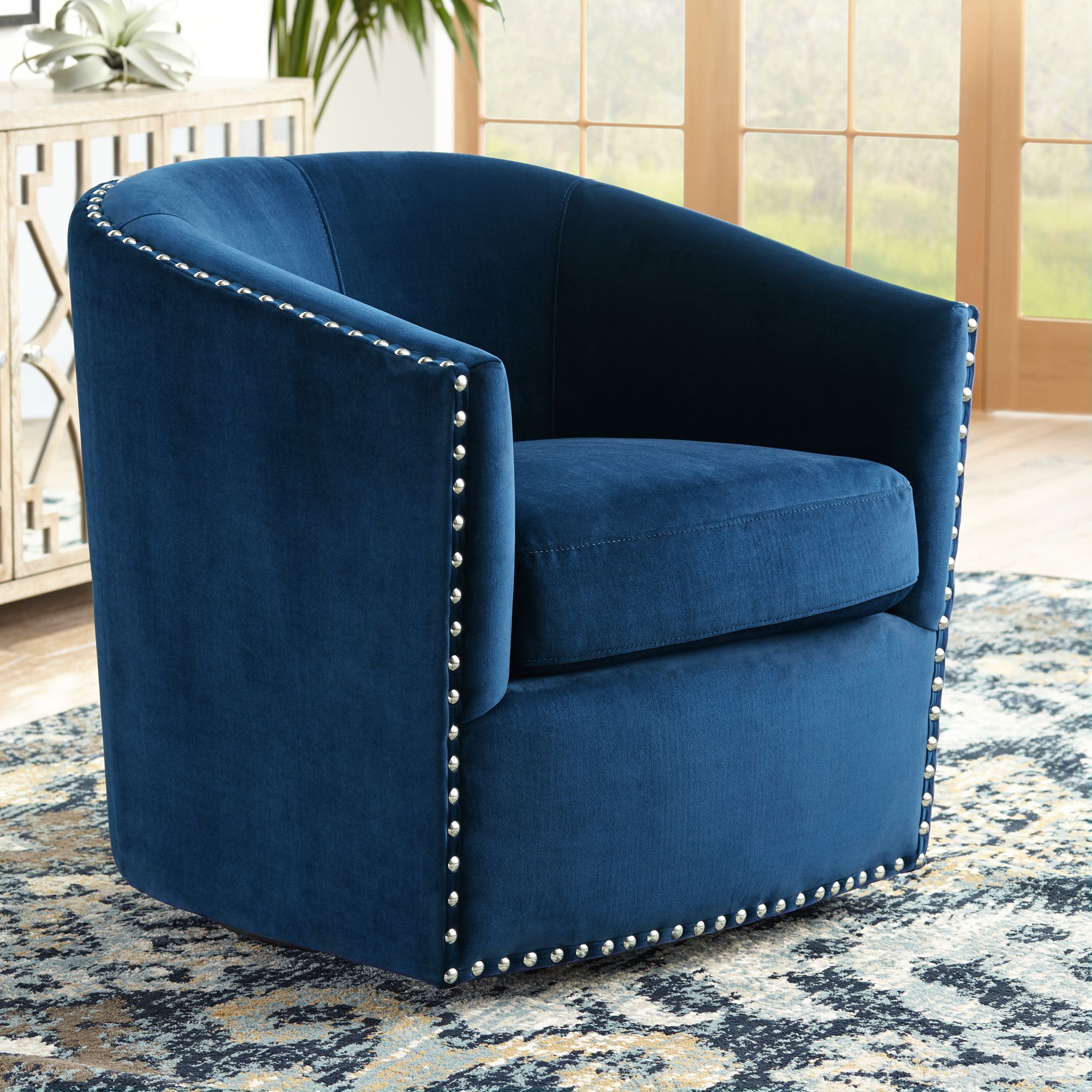Fullerton Navy Blue Swivel Accent Chair 58W22 Lamps Plus