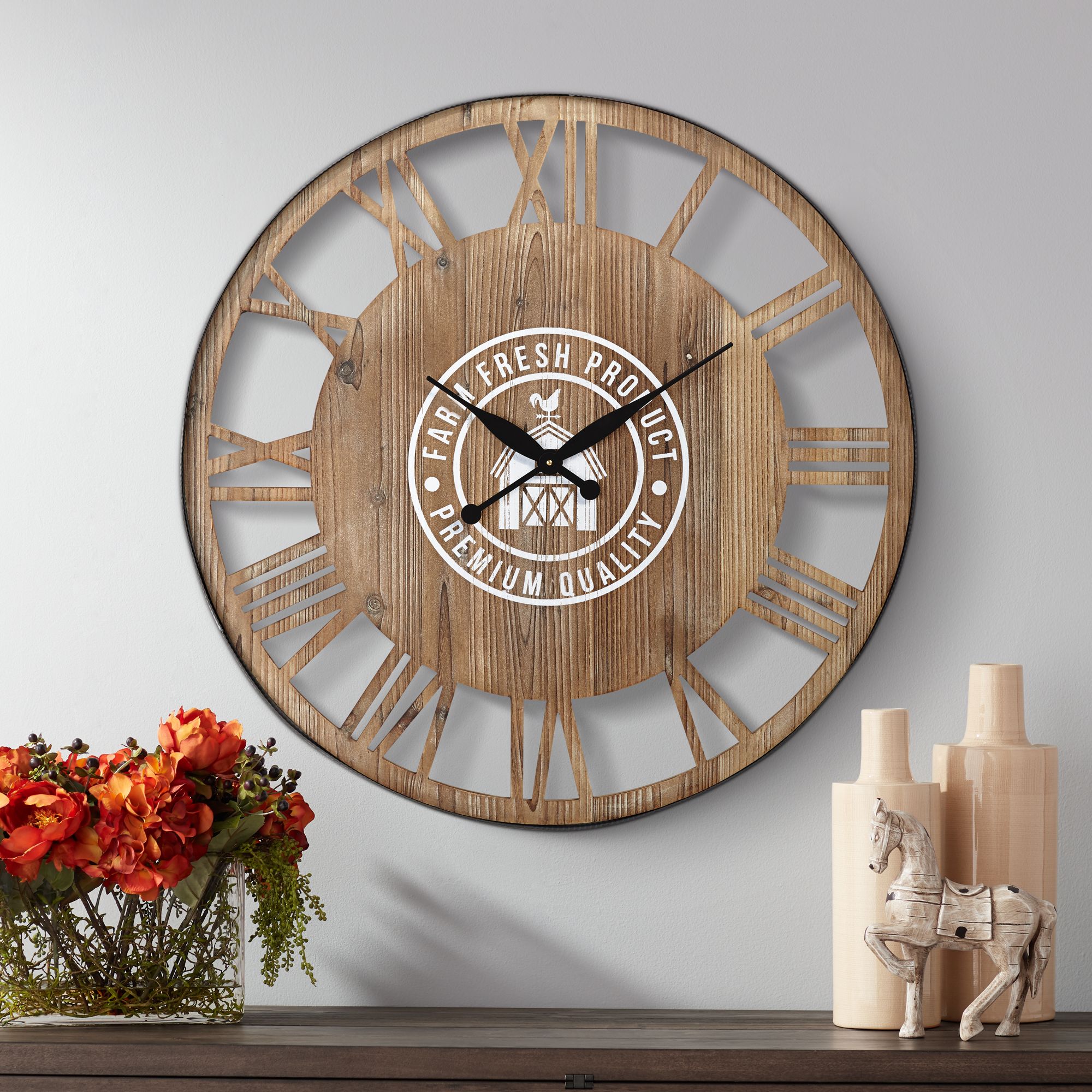 Farm Fresh 31 1/2" Round Roman Numeral Wood Wall Clock 58W93 Lamps Plus