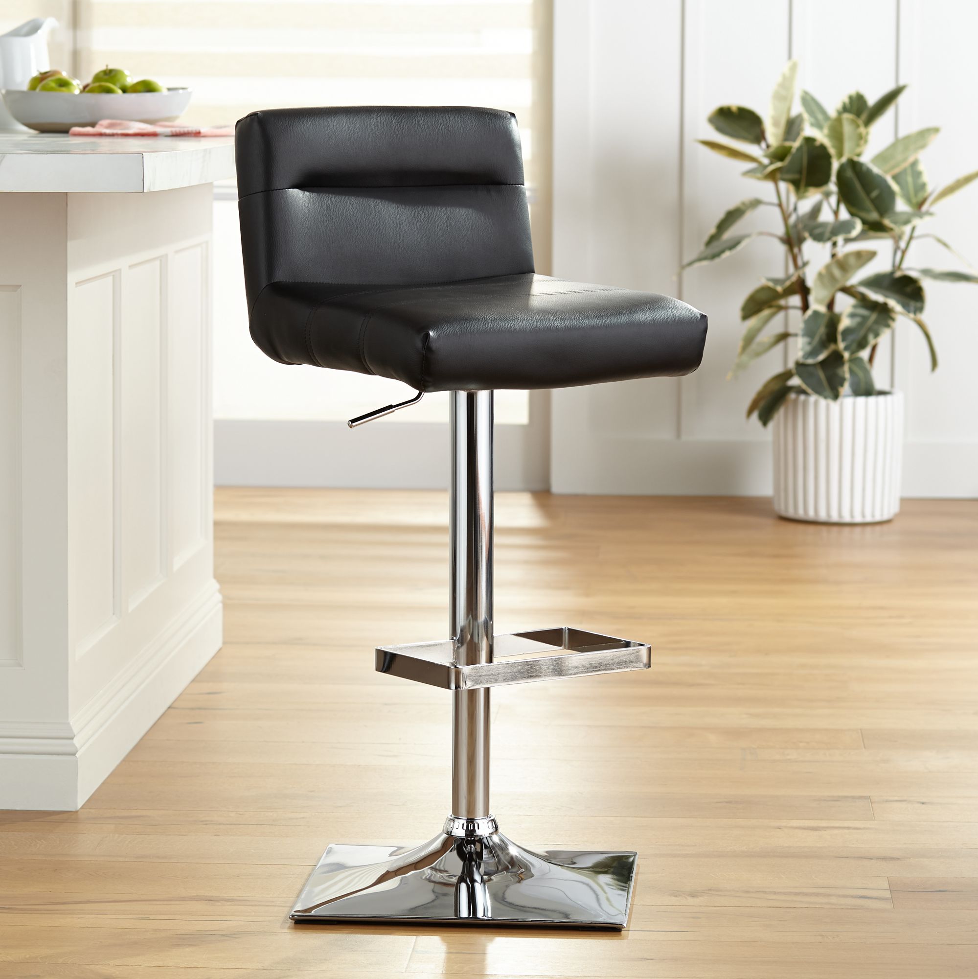 Stafford Black Faux Leather Adjustable Swivel Bar Stool 5C858