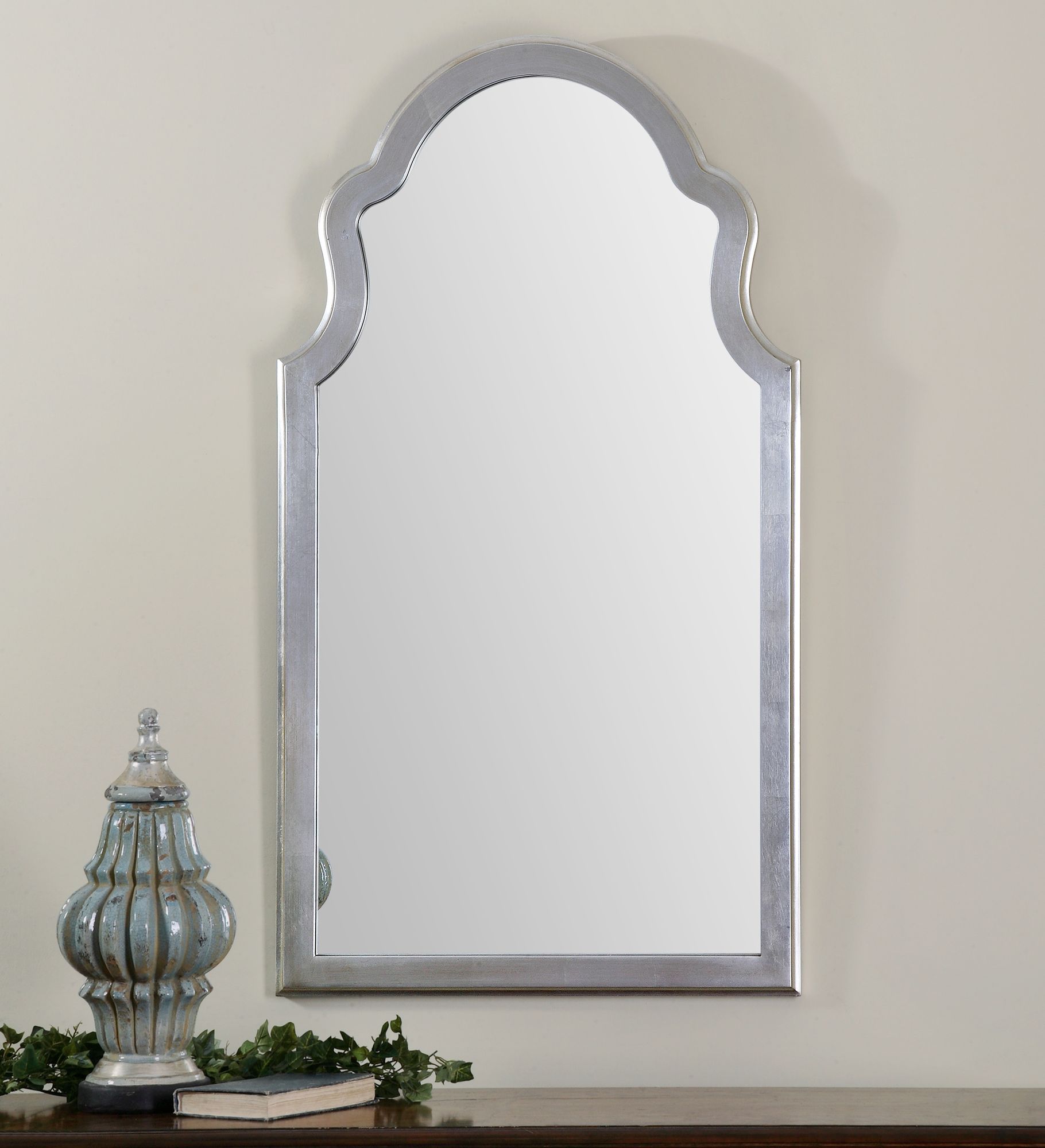 Uttermost Brayden Silver Metal 27" x 48" Arch Wall Mirror 5D566