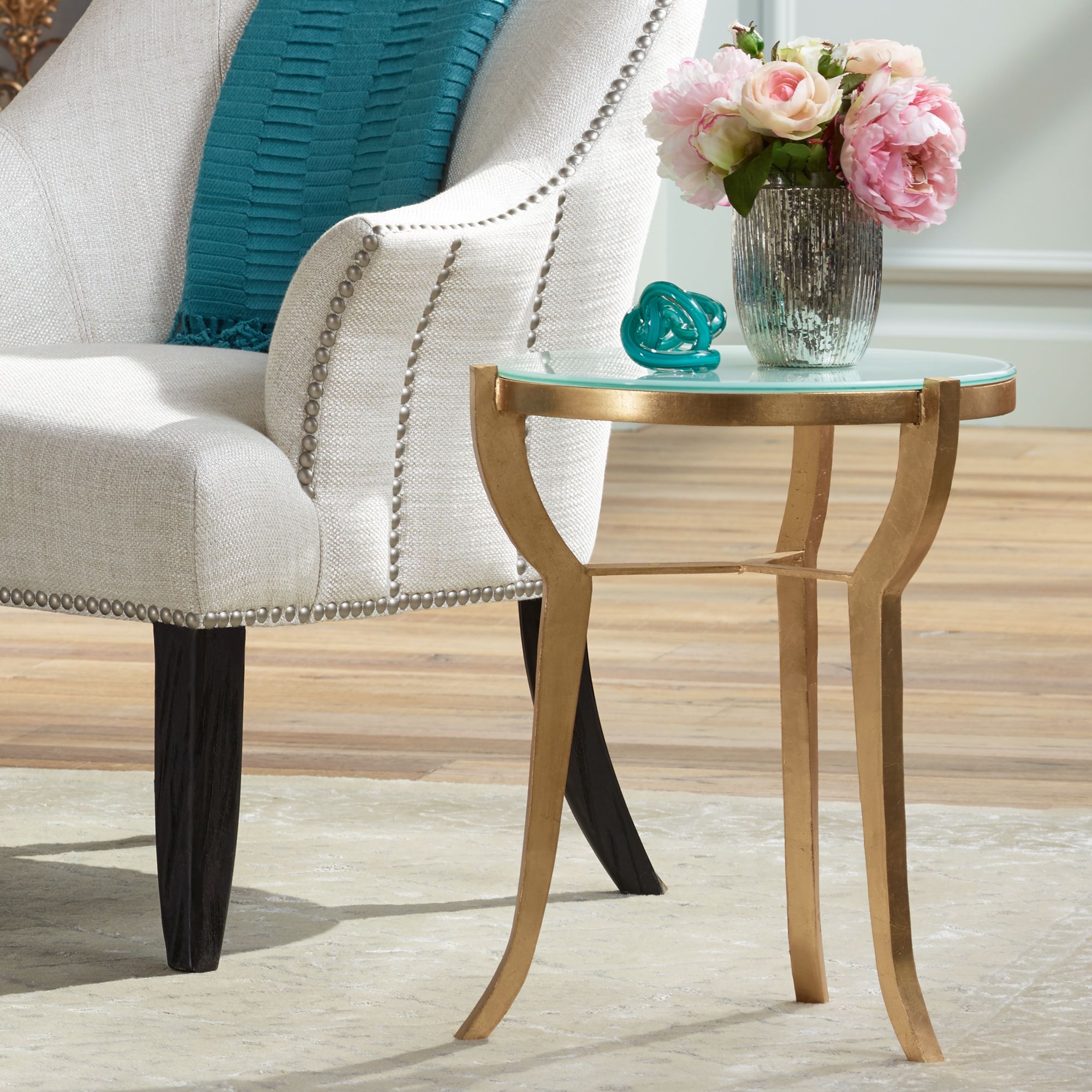 Malonton 16 1/2" Wide Gold and White Glass Accent Table 5K705