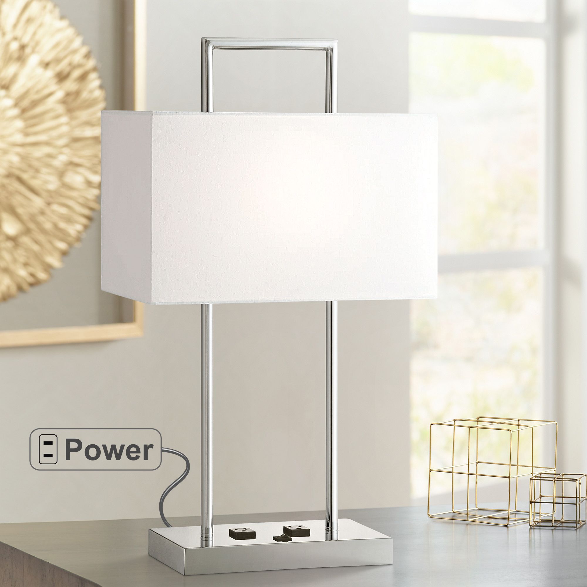 Lite Source Jaymes Chrome Desk Lamp with Outlets 5P499 Lamps Plus