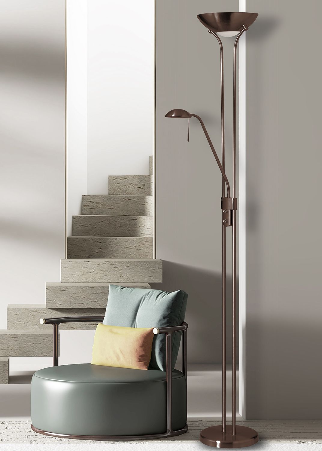 Mother and Son Oil Brushed Bronze Metal Torchiere Floor Lamp 60E12