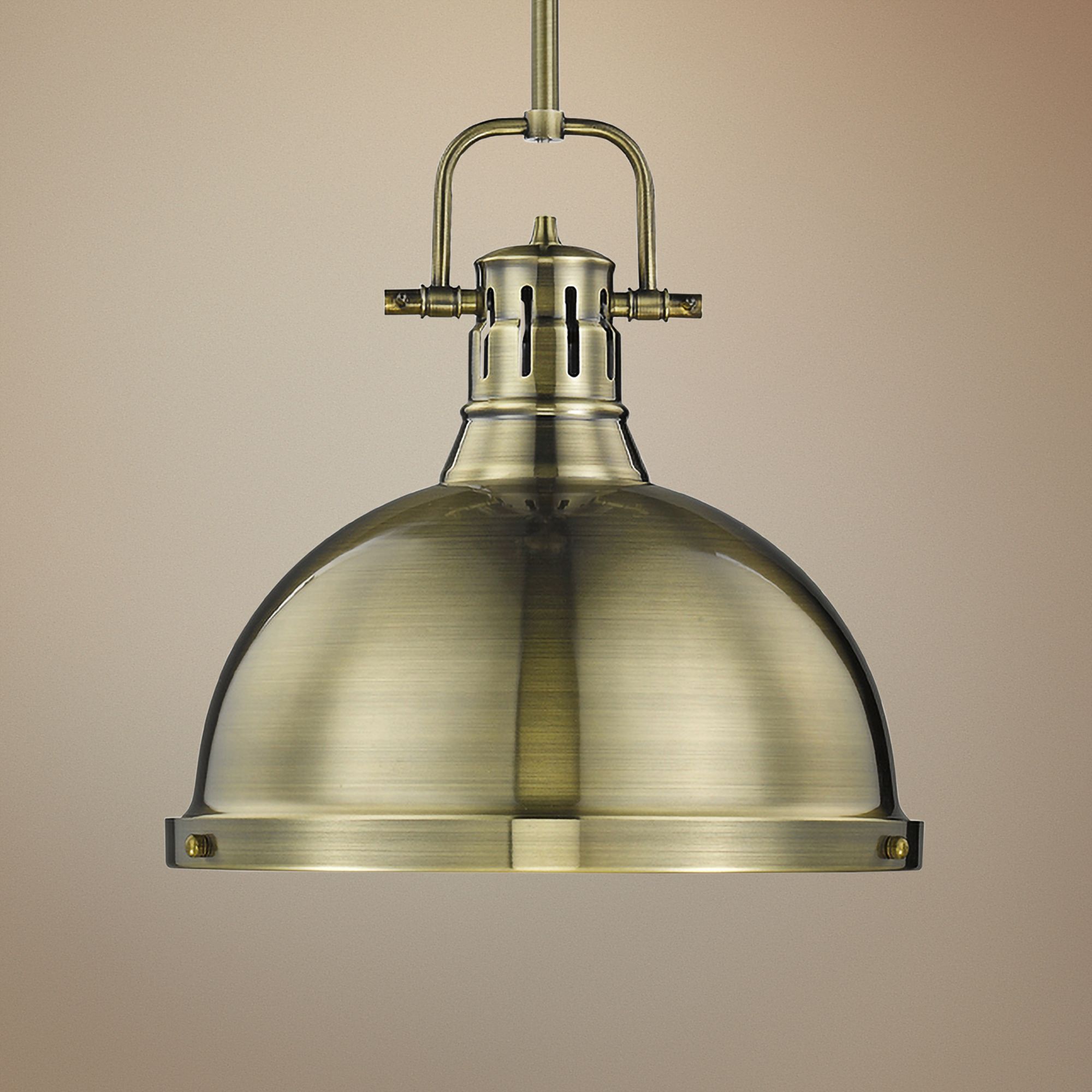 Duncan 14" Wide Aged Brass Pendant Light with Rod 60K94 Lamps Plus