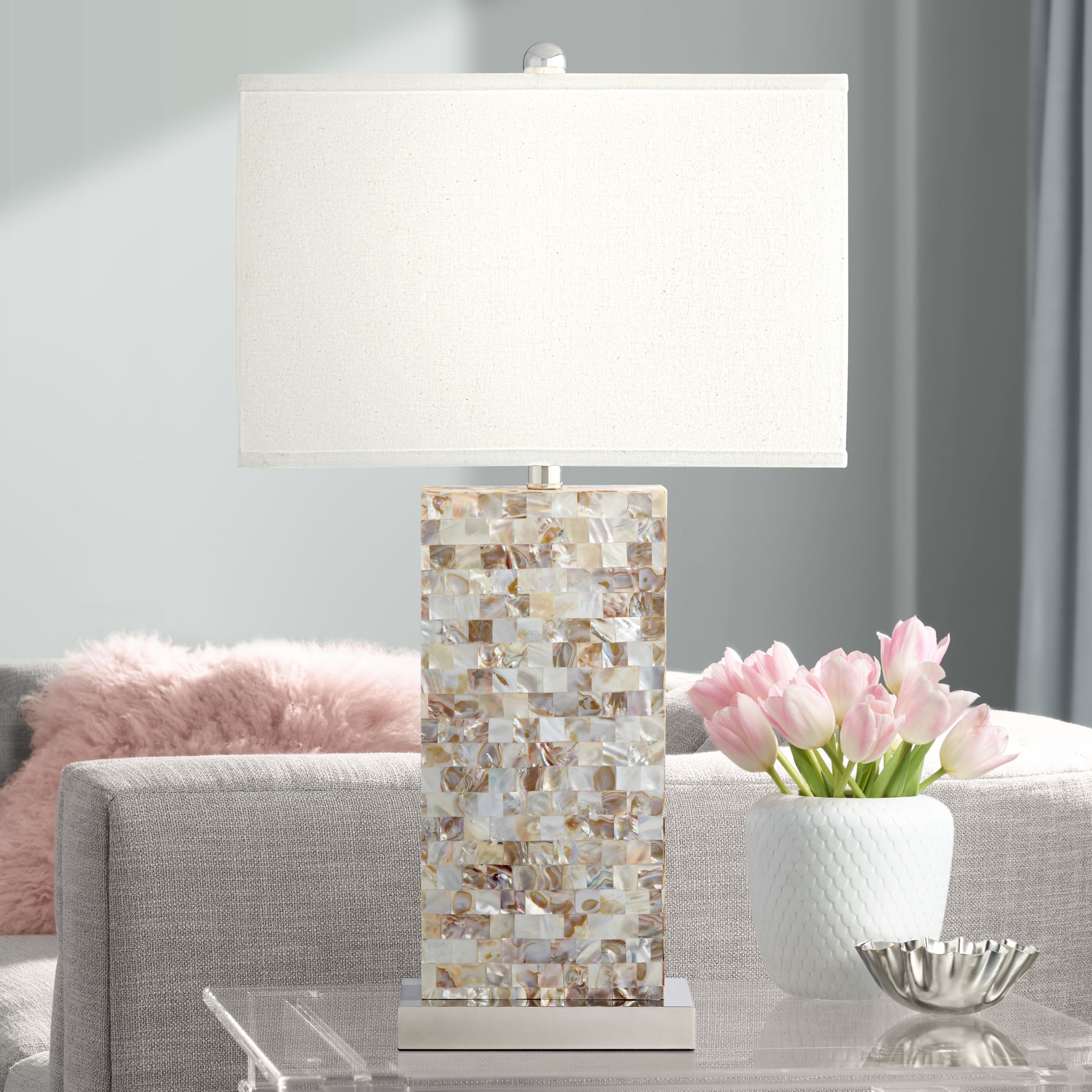 Kathy Ireland Kaira Mother of Pearl Block Table Lamp 60M38 Lamps Plus