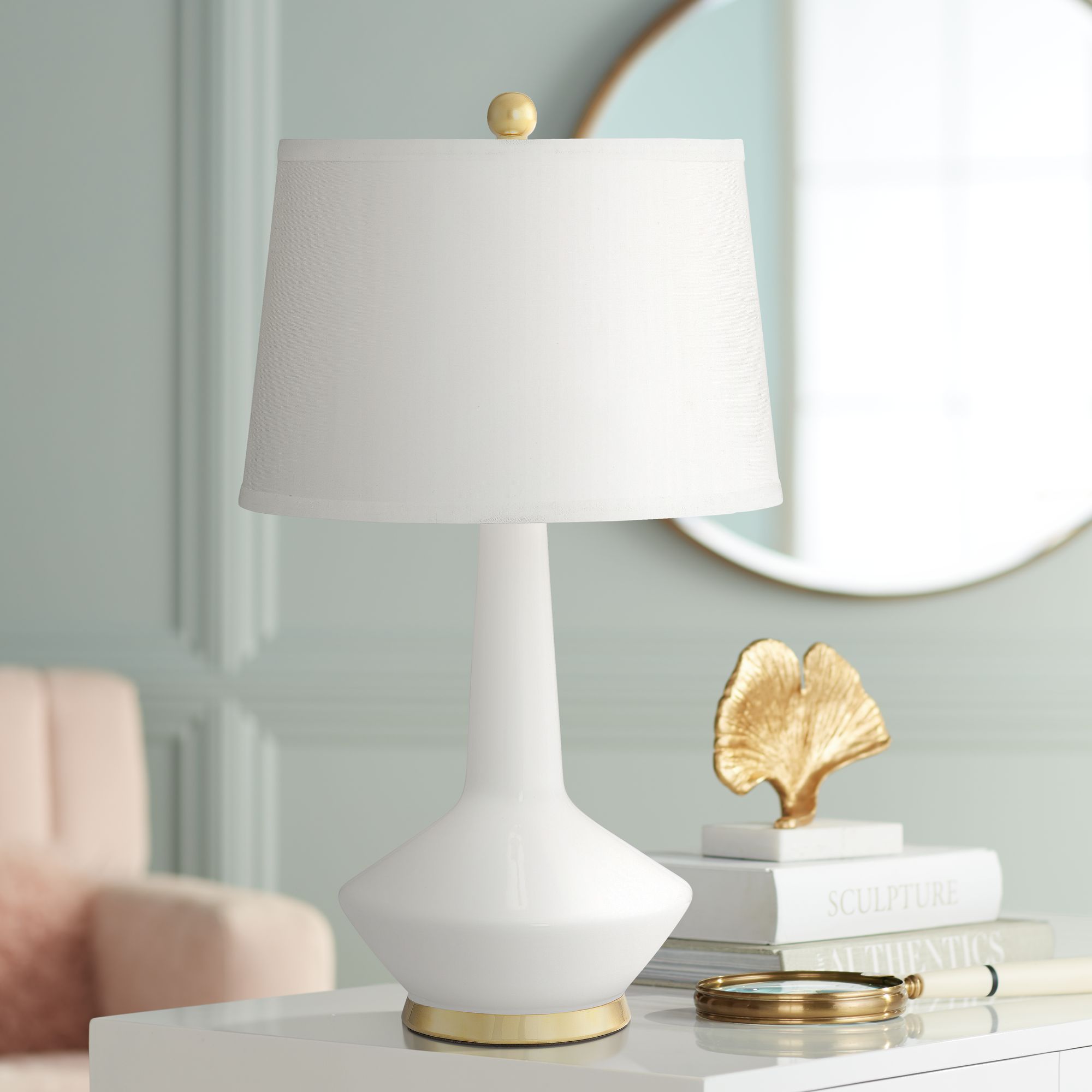 Serena Gold Accented White Ceramic Table Lamp 60M74 Lamps Plus