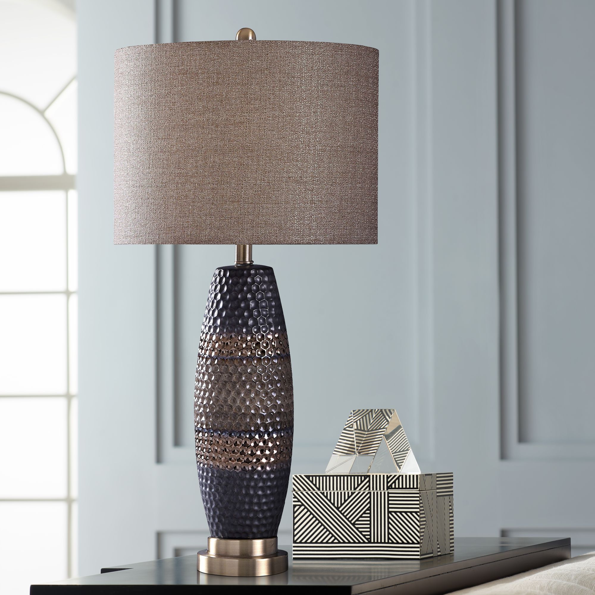 Laughlin Black and Brown Table Lamp with Brown Styrene Shade 60W63