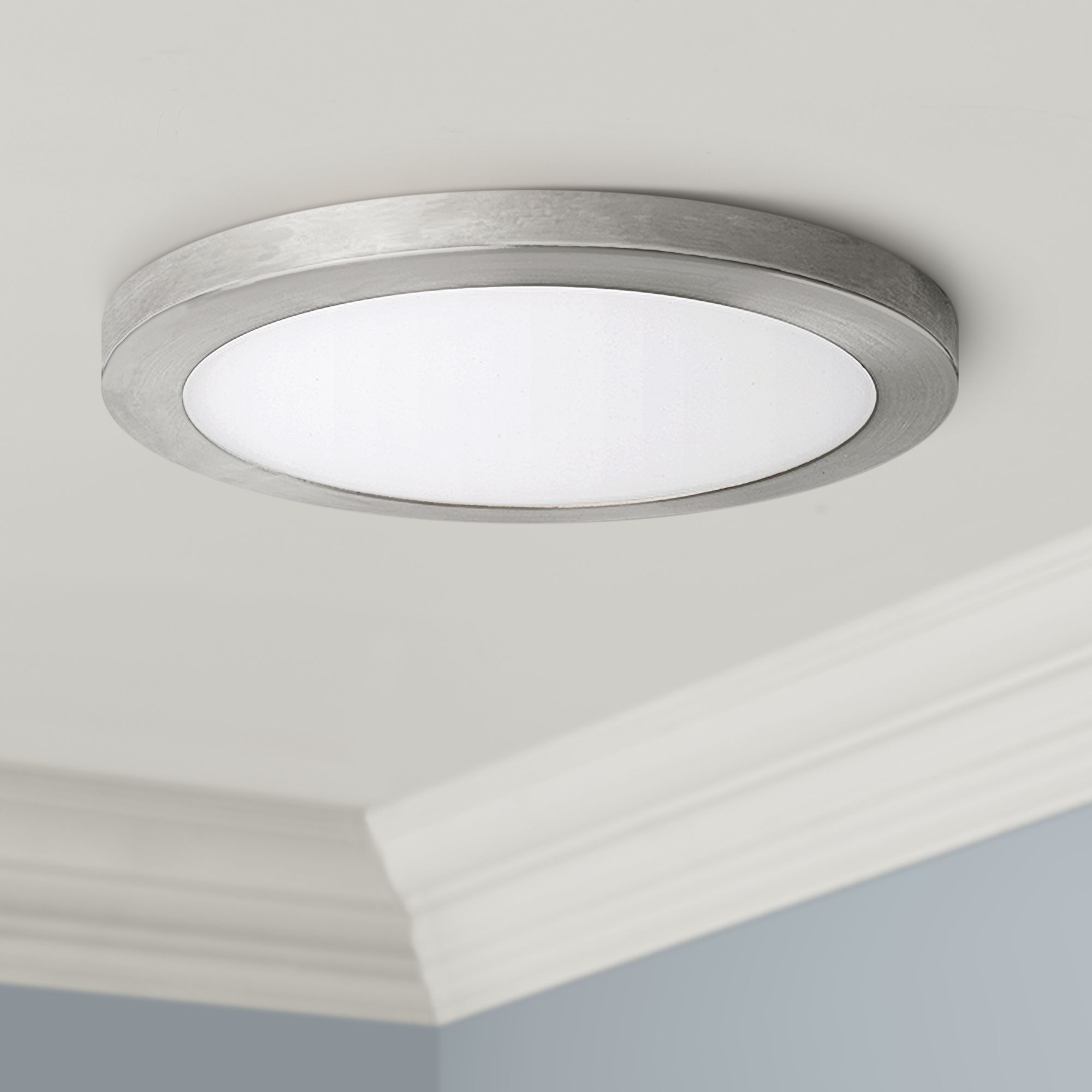 Platter 15" Round Brushed Nickel LED Outdoor Ceiling Light 61X57
