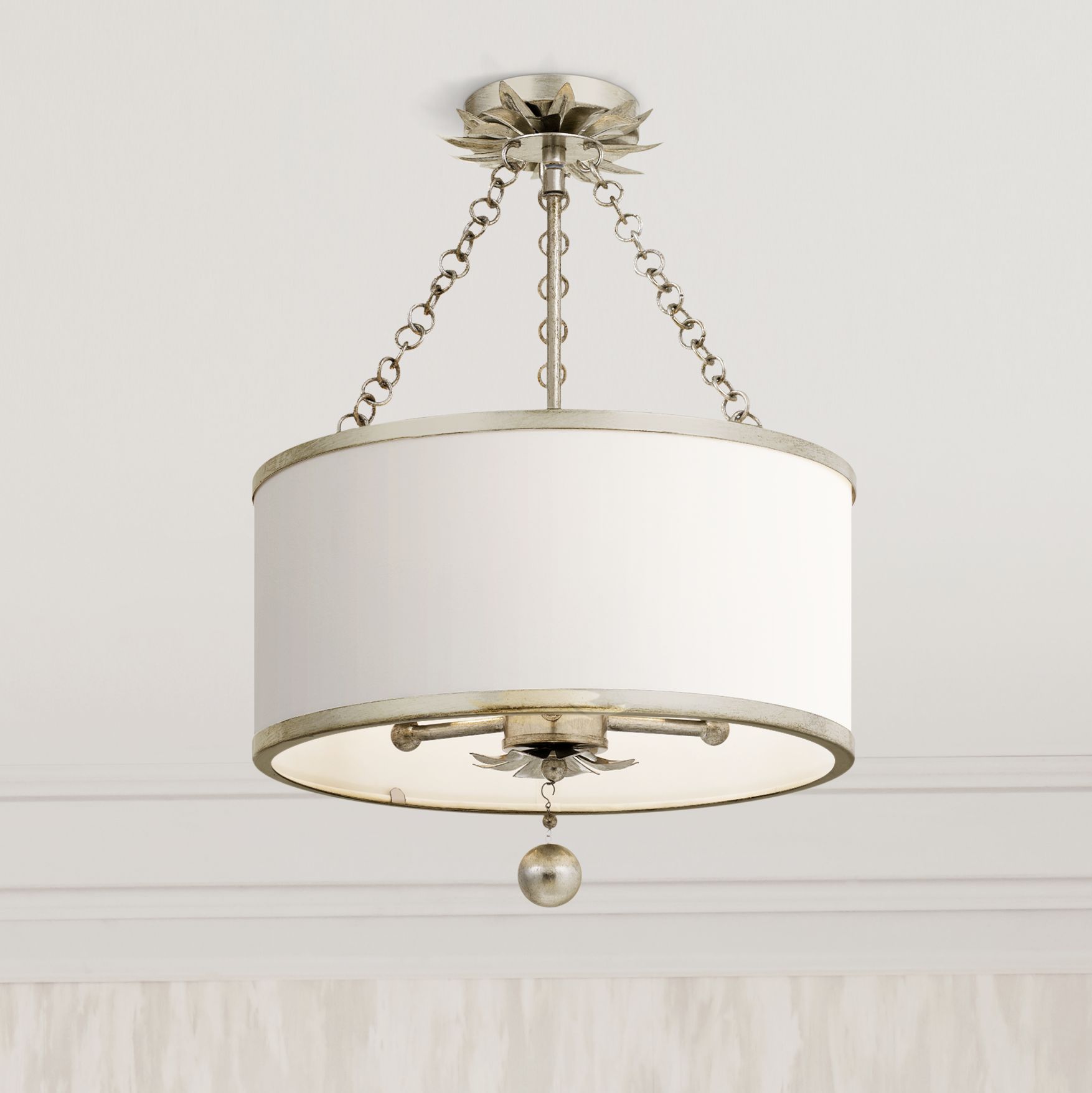Crystorama Broche 14" Wide Antique Silver Drum Ceiling Light 62W16