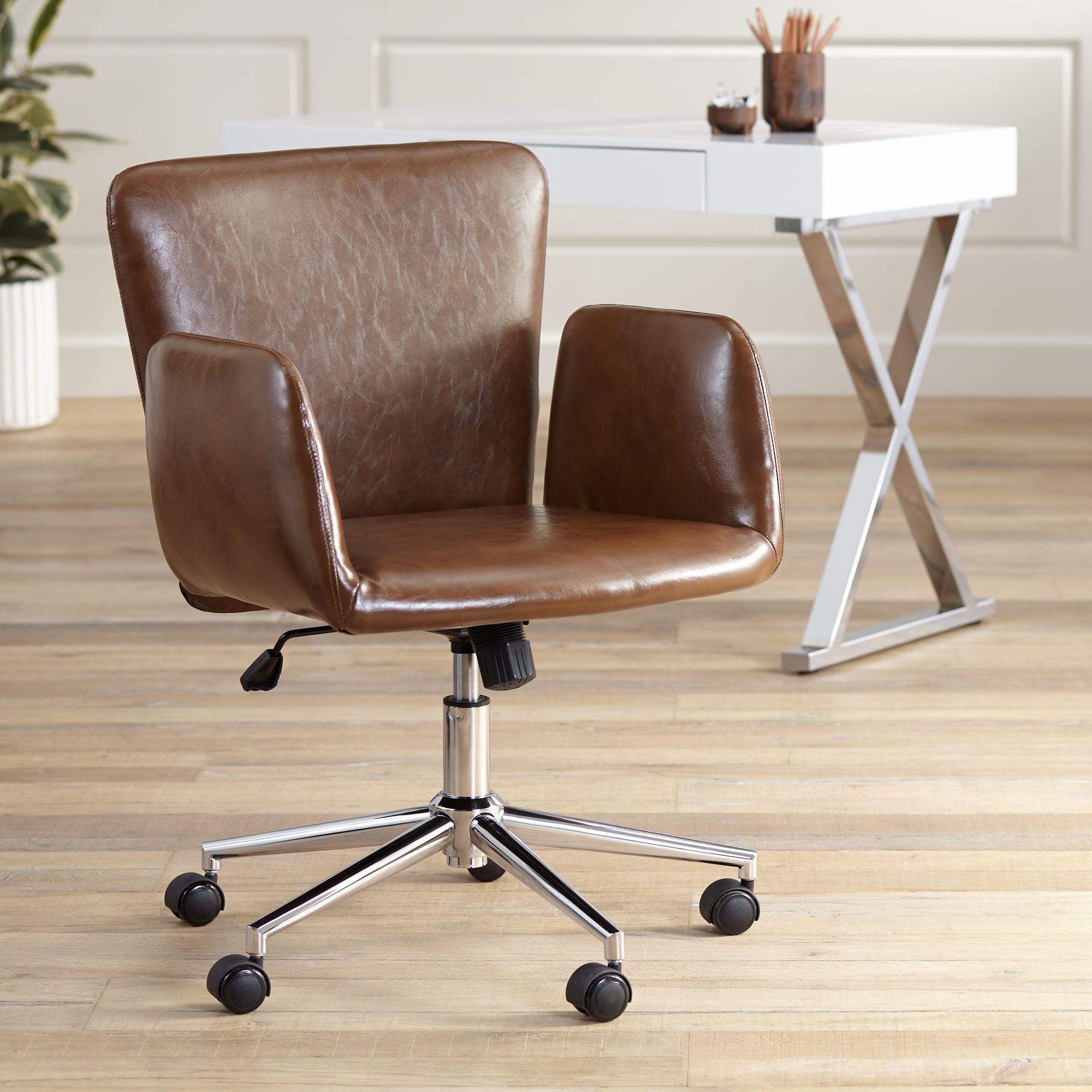 Faux Leather Swivel Office Chair Megan Brown Faux Leather Swivel Office Chair 63K82 Lamps Plus
