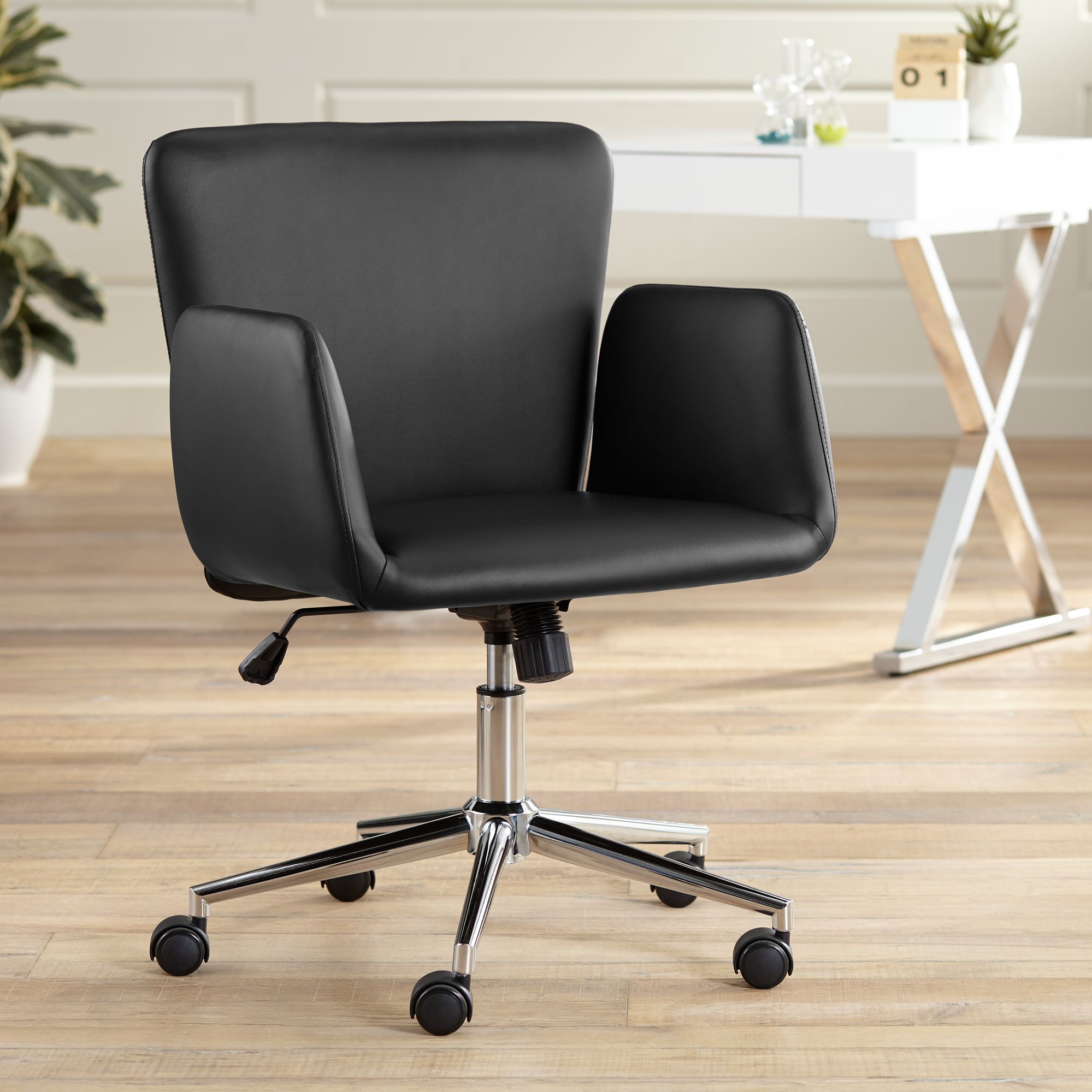 Faux Leather Swivel Office Chair Megan Black Faux Leather Swivel Office Chair 63K84 Lamps Plus