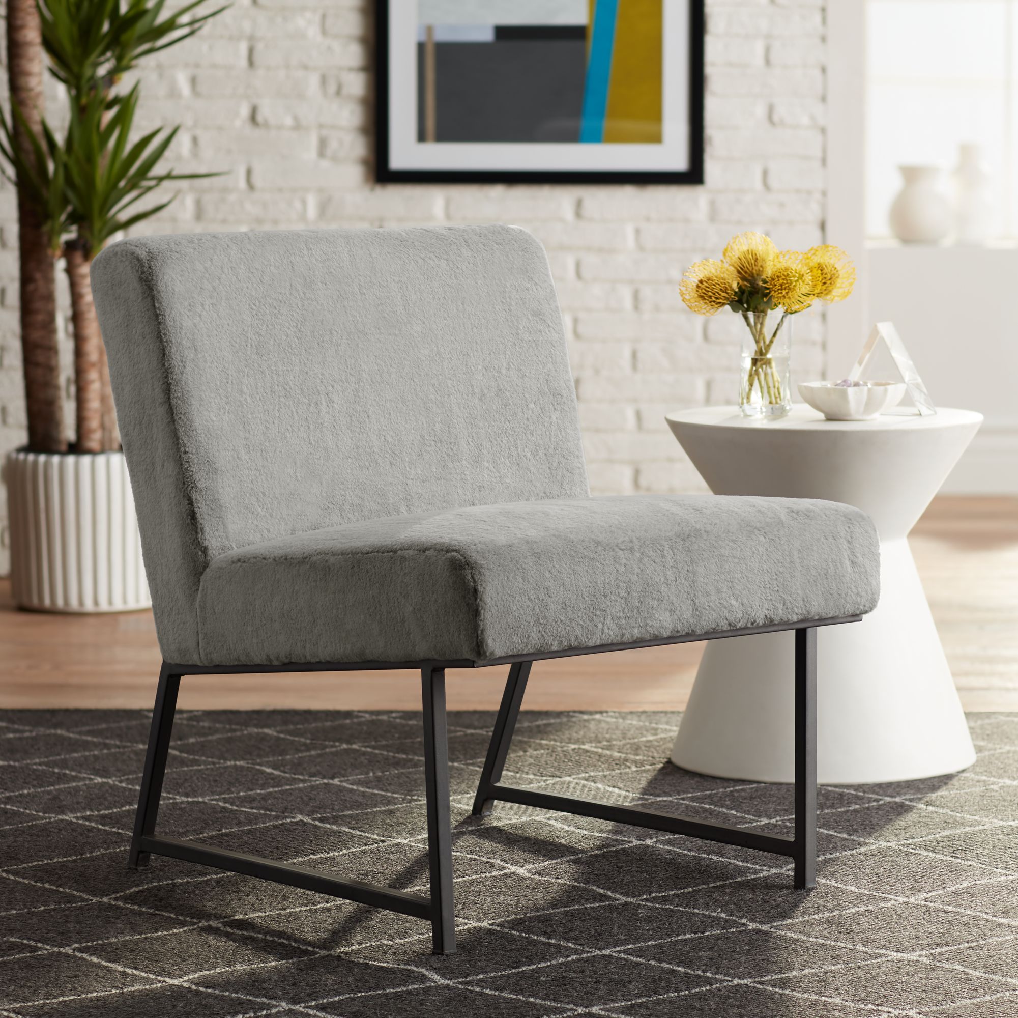 Weston Gray Faux Fur Modern Armless Accent Chair 63M41 Lamps Plus