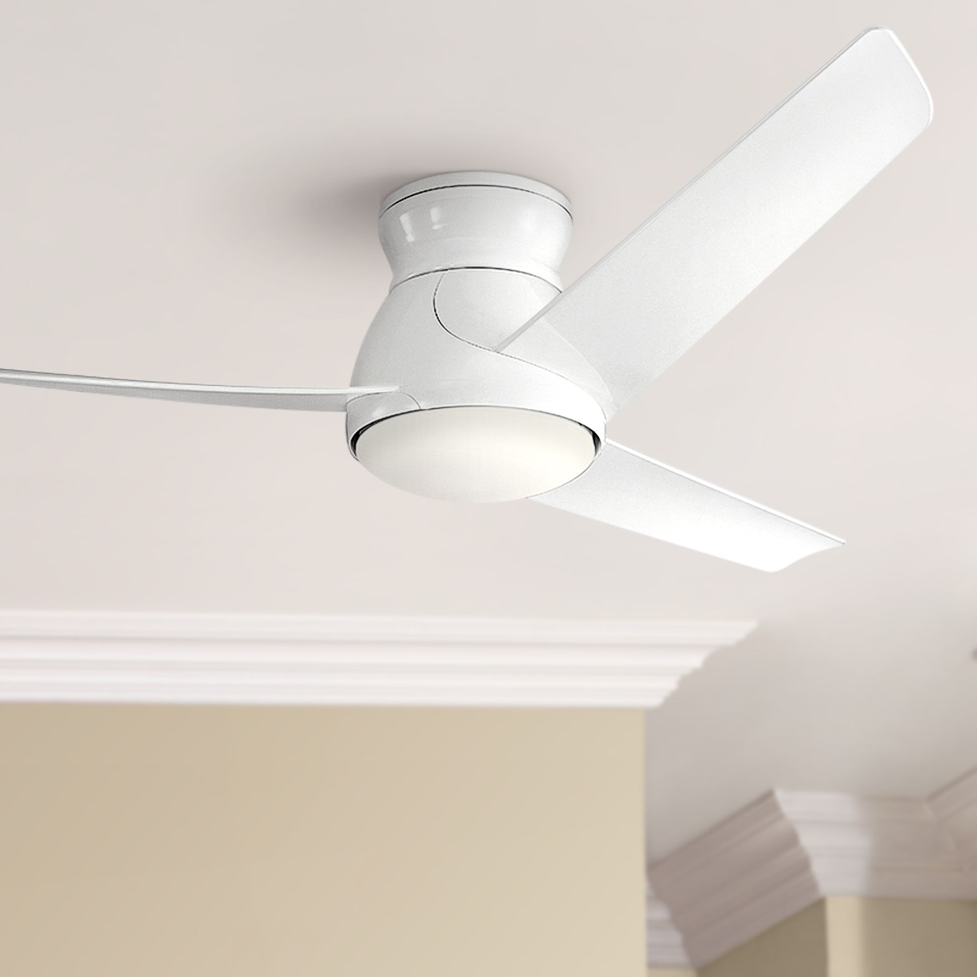 60" Kichler Eris White LED Hugger Ceiling Fan 63P48 Lamps Plus