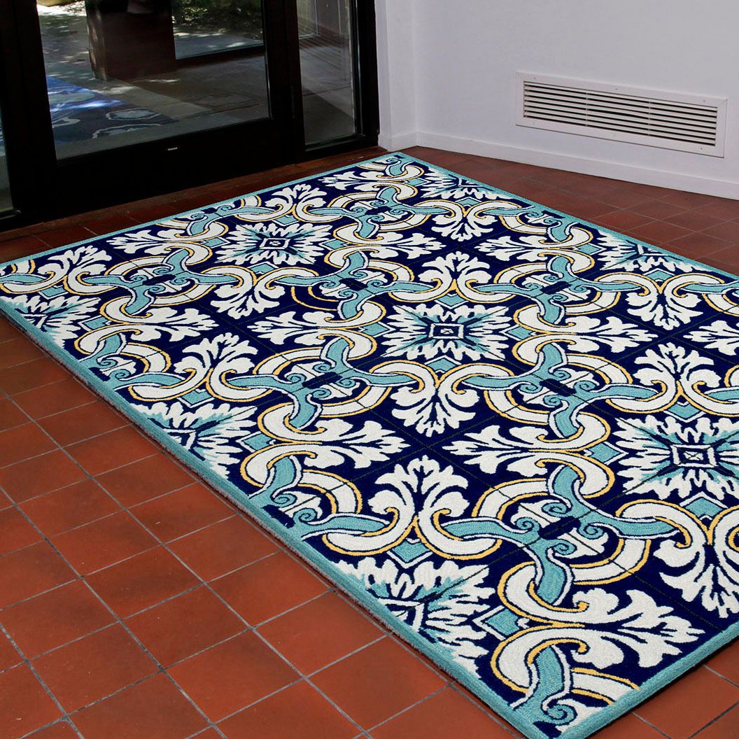 Ravella Floral Tile 2253/33 Navy IndoorOutdoor Area Rug 64K51